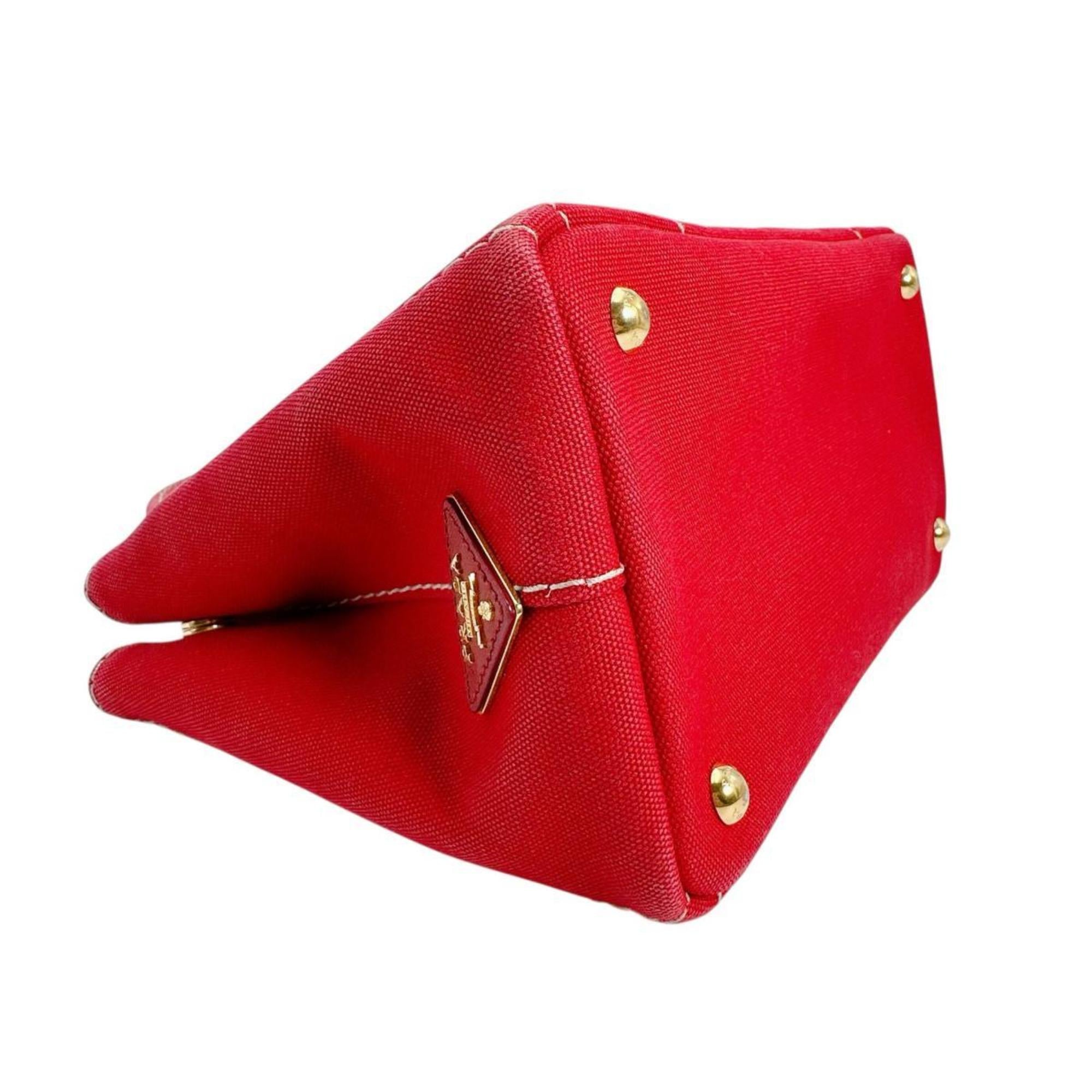 Prada Red Color Canvas Tote Bag (Pre-Owned)