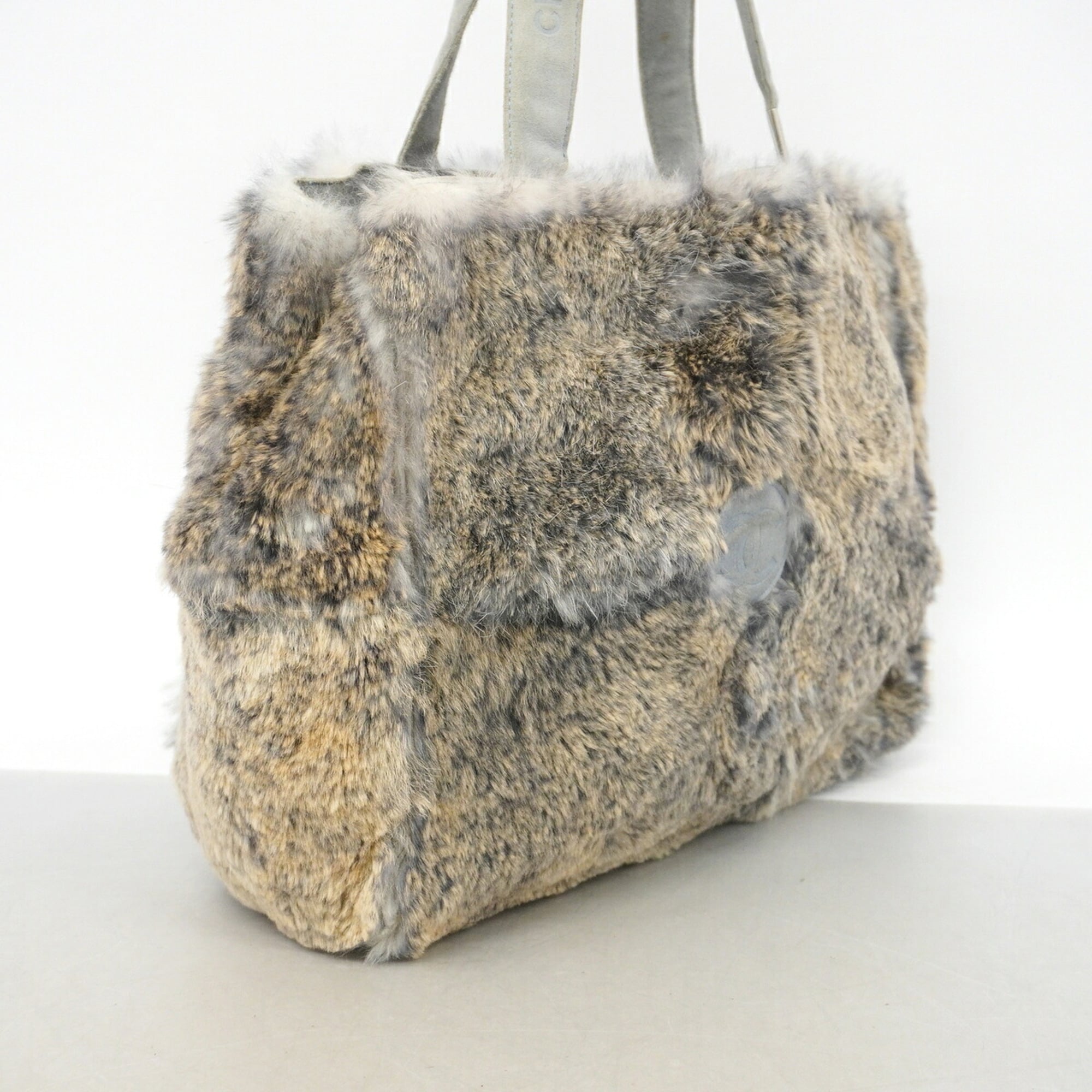 Chanel Brown Light Blue Fur Tote Bag (Pre-Owned)