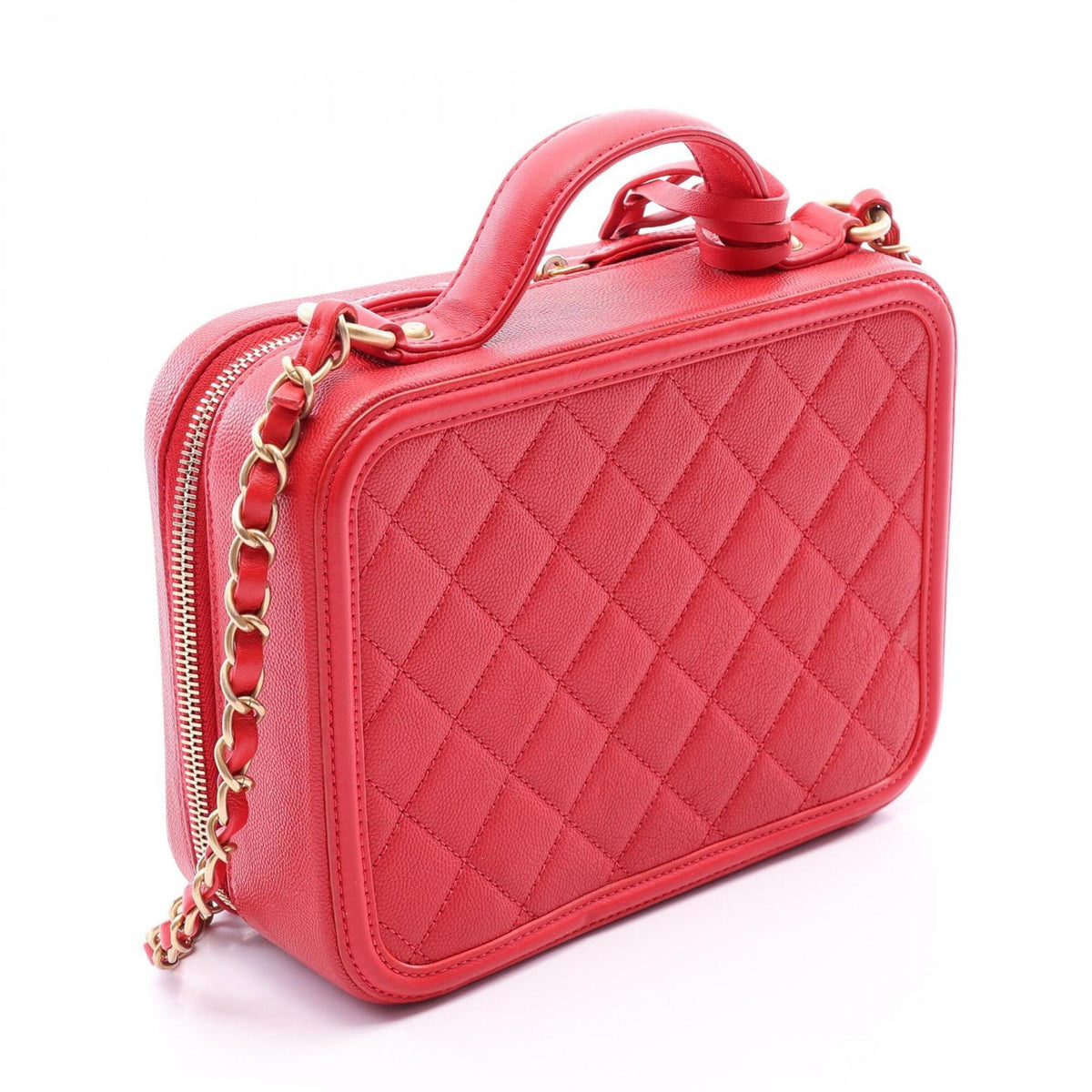 Chanel Red Color Grained Calfskin Handbag Shoulder Bag Vanity Bag (Pre-Owned)