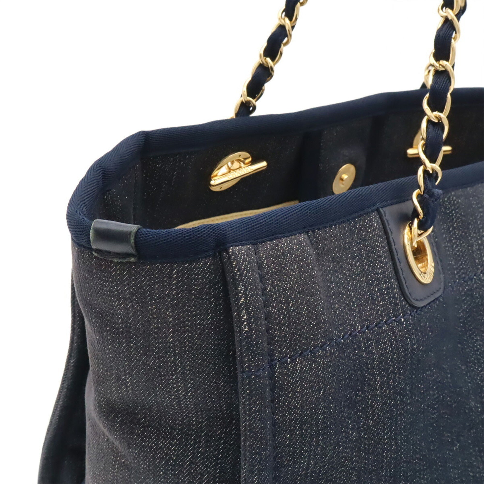Chanel Navy Denim Shoulder Bag Tote Bag (Pre-Owned)