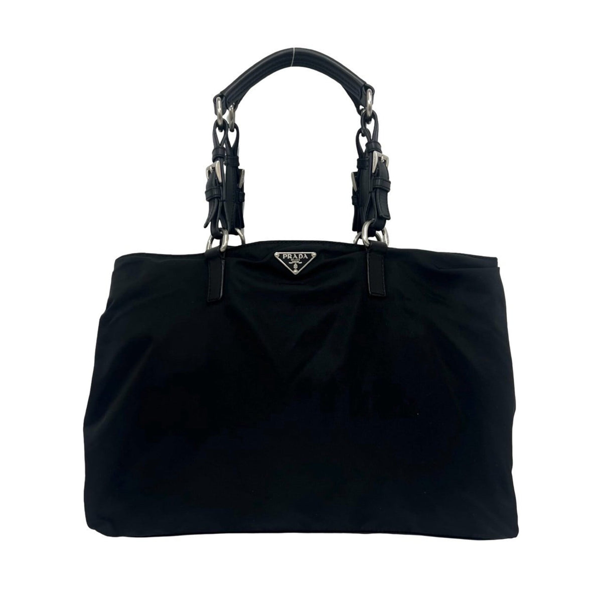 Prada Black Nylon Leather Shoulder Bag Tote Bag (Pre-Owned)