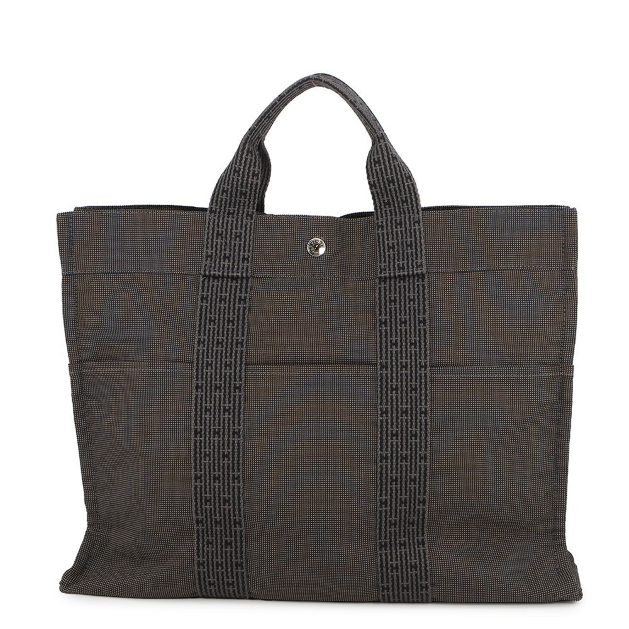 Hermes Her Line Gray Canvas Handbag Tote Bag (Pre-Owned)