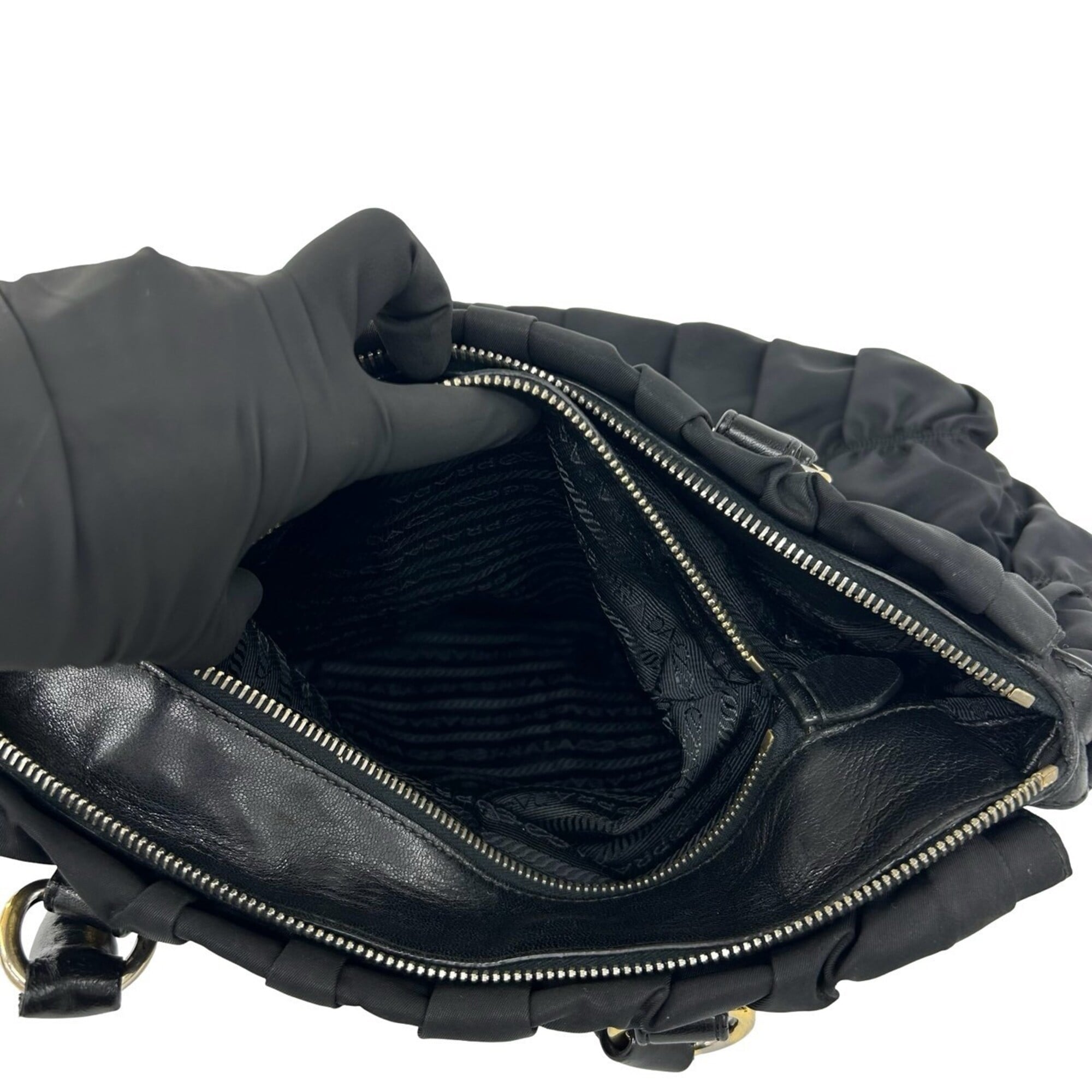Prada Black Nylon Leather Handbag Shoulder Bag Tote Bag (Pre-Owned)