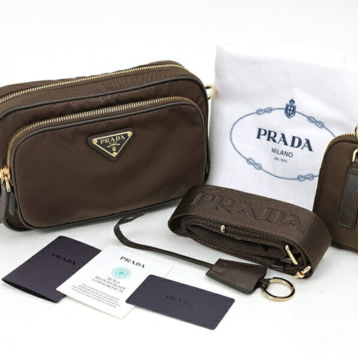 Prada Brown Leather Pouch Shoulder Bag (Pre-Owned)