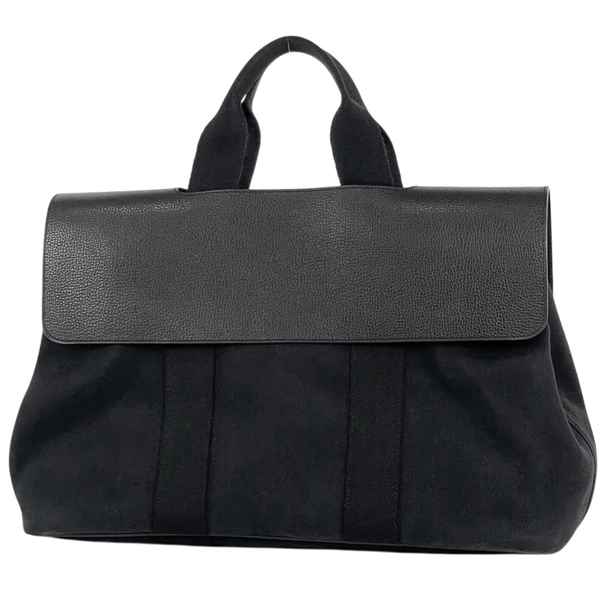 Hermes Black Toile Chevron Handbag Tote Bag (Pre-Owned)