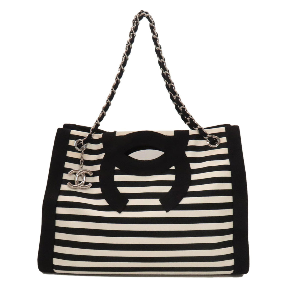 Chanel Black White Nylon Tote Bag (Pre-Owned)