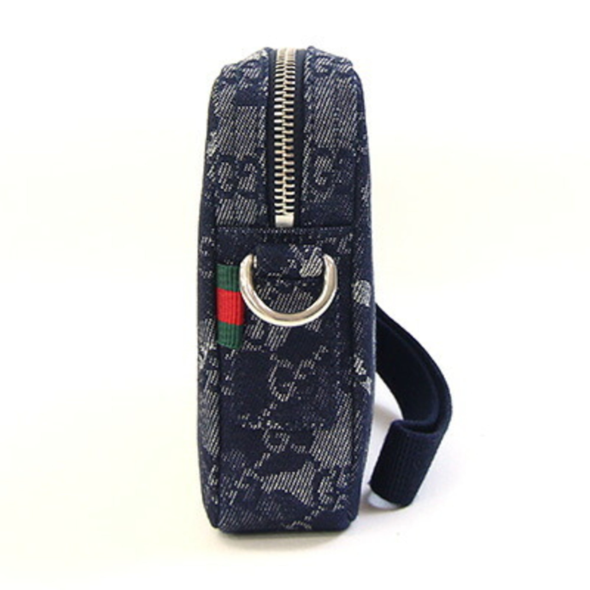 Gucci Dark Blue Navy Denim Leather Clutch Bag Shoulder Bag (Pre-Owned)