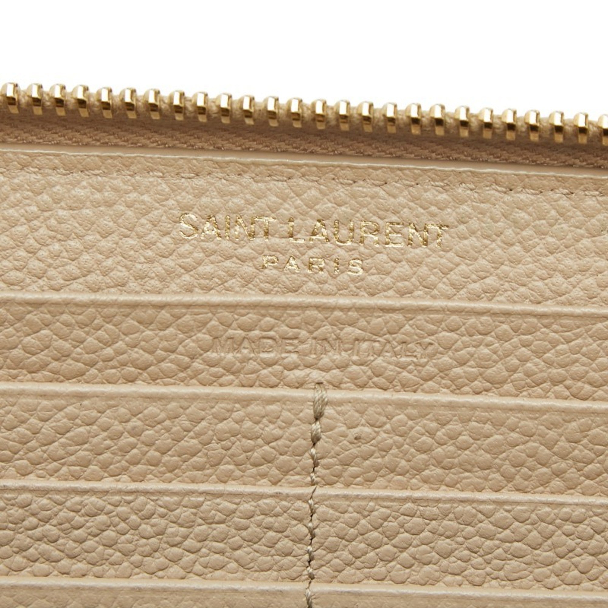 Saint Laurent Beige Leather Long Wallet (Bi-Fold) (Pre-Owned)
