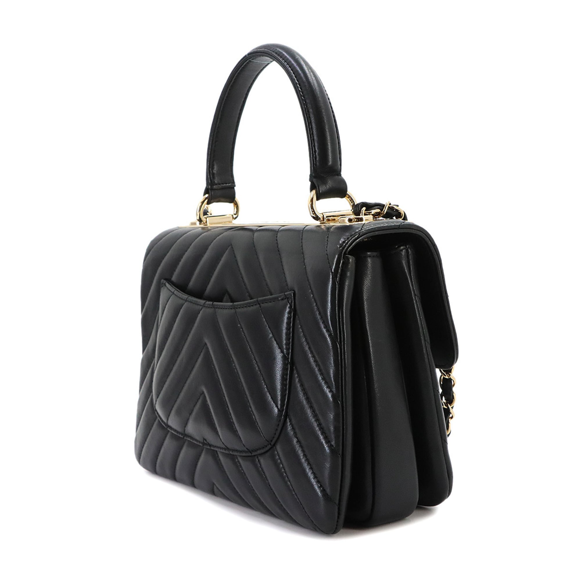 Chanel Chevron (V Stitch) Black Leather Handbag (Pre-Owned)
