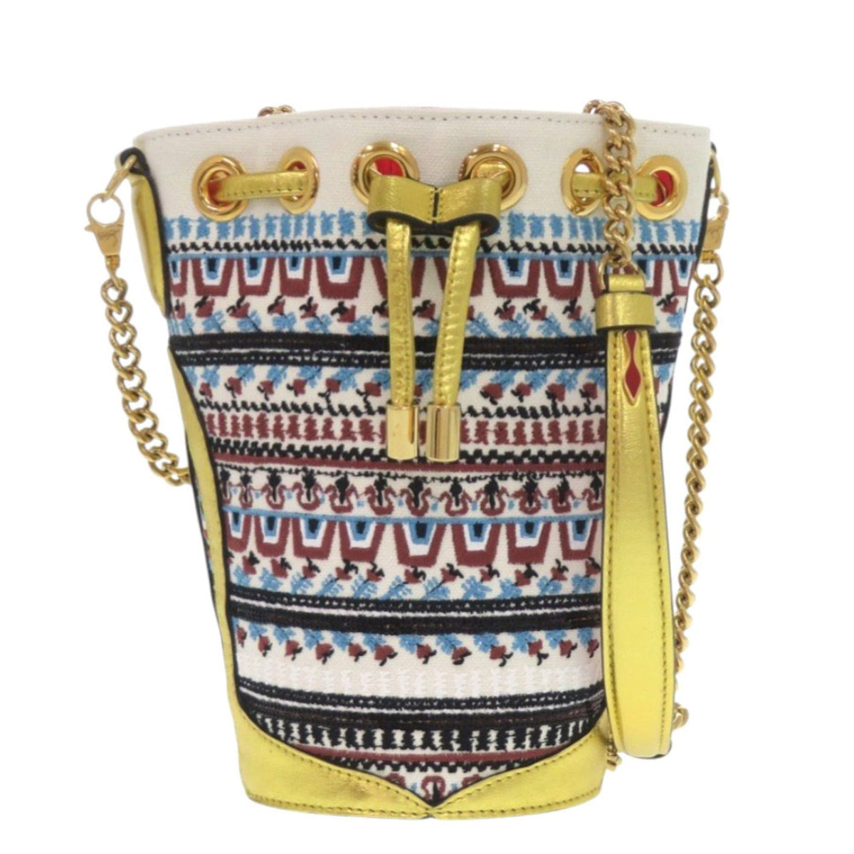 Christian Louboutin Gold Multi-Color Red Color White Canvas Shoulder Bag (Pre-Owned)