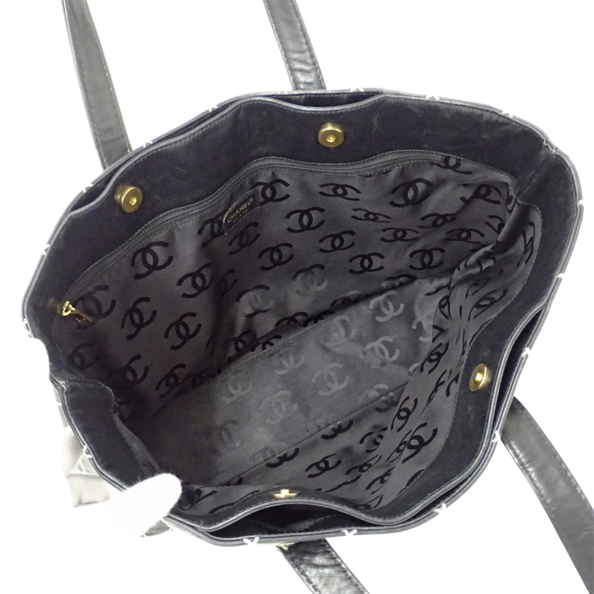 Chanel Wild Stitch Black Leather Handbag Tote Bag (Pre-Owned)