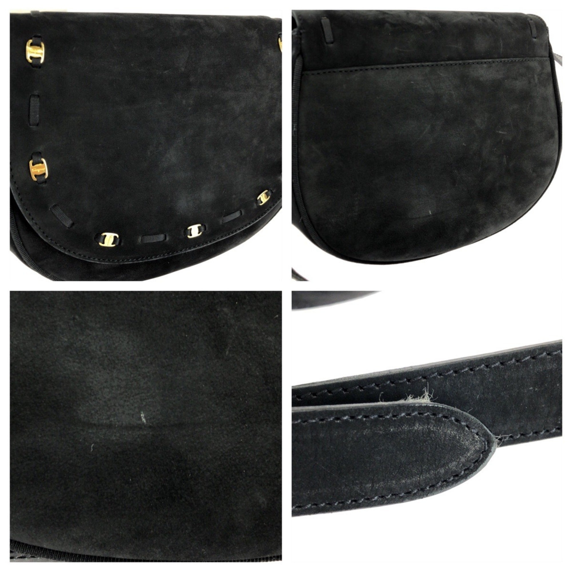 Salvatore Ferragamo Black Suede Pochette Shoulder Bag (Pre-Owned)