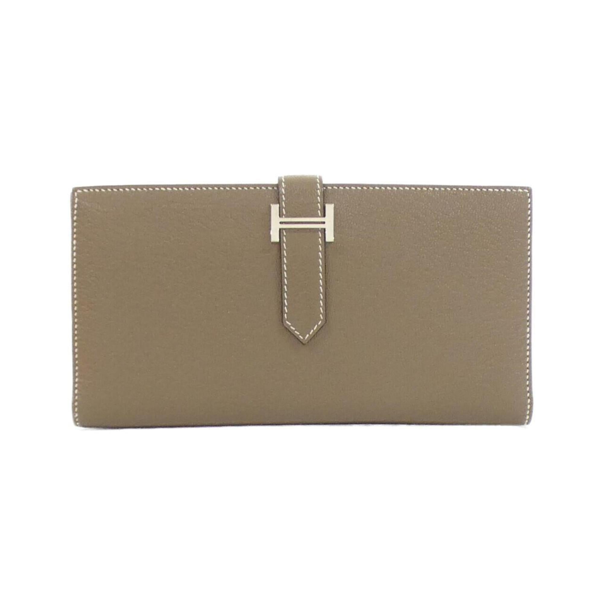 Hermes Etoupe Gray Chevre Leather Long Wallet (Bi-Fold) (Pre-Owned)