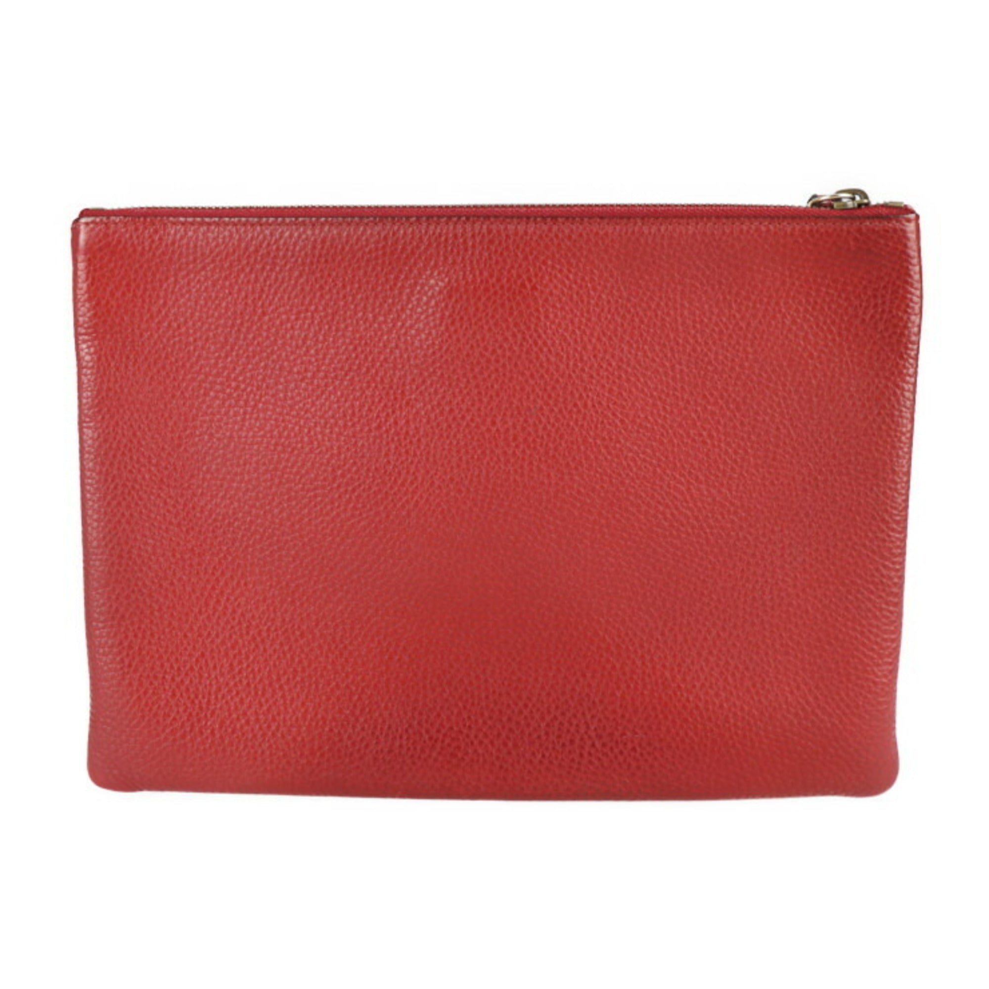Gucci Animalier Black Red Color Leather Clutch Bag Handbag (Pre-Owned)