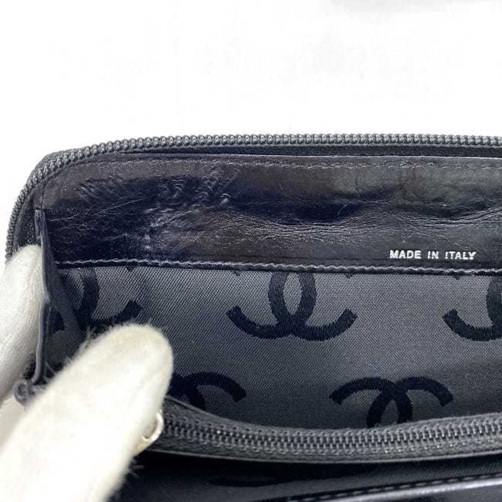 Chanel Black Leather Long Wallet (Bi-Fold) (Pre-Owned)