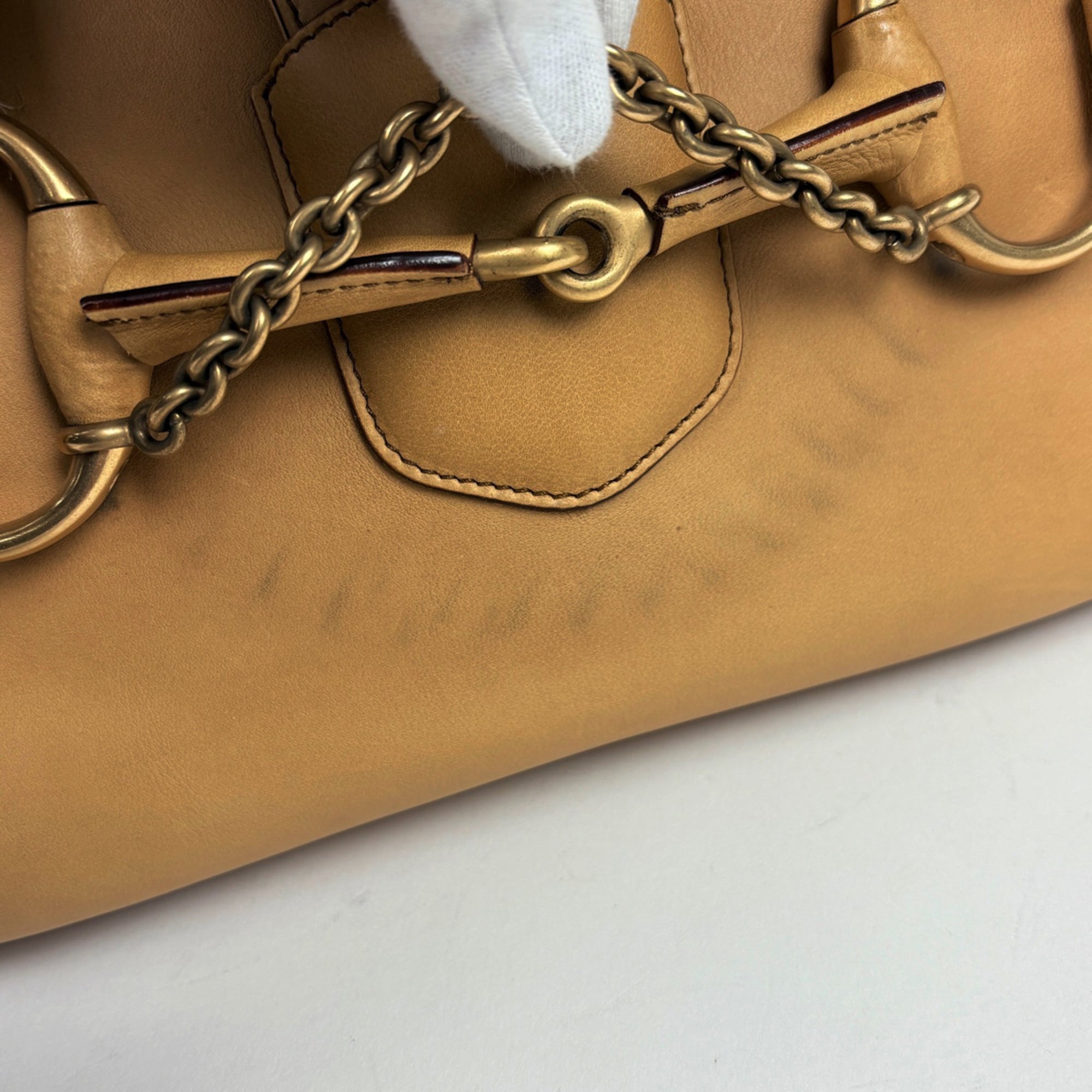 Gucci Beige Brown Leather Handbag (Pre-Owned)