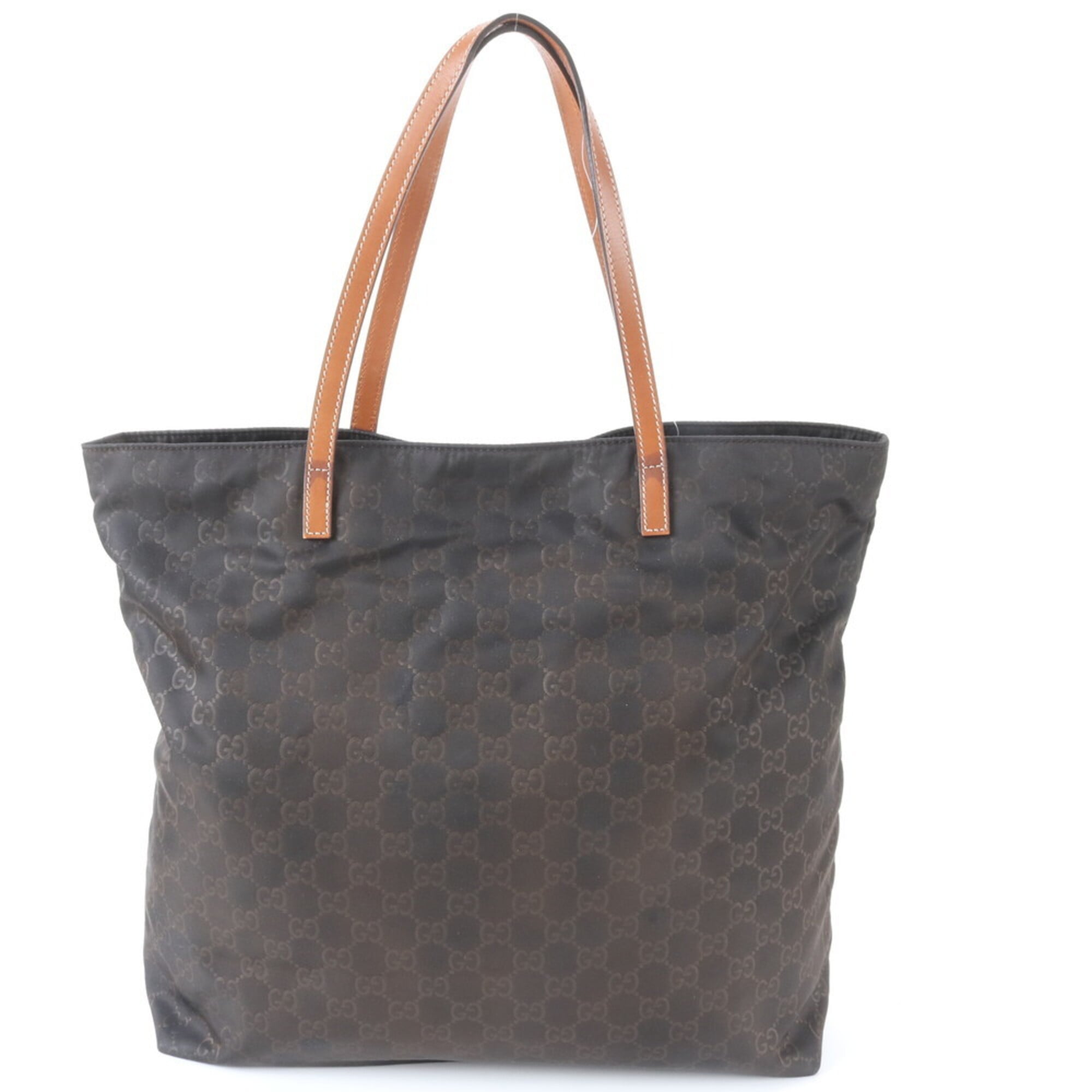 Gucci Brown Nylon Leather Handbag Tote Bag (Pre-Owned)
