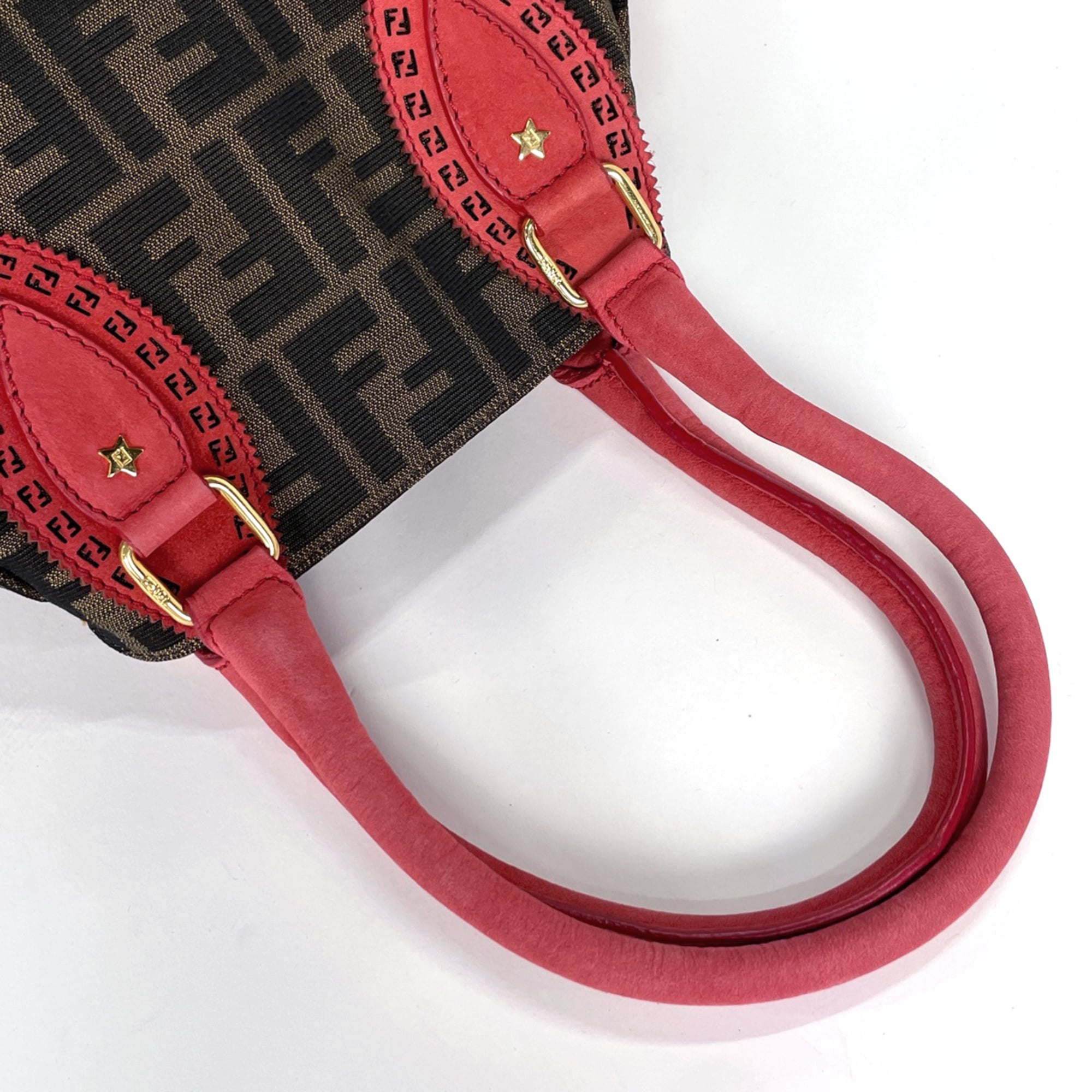 Fendi Brown Red Color Canvas Leather Handbag (Pre-Owned)