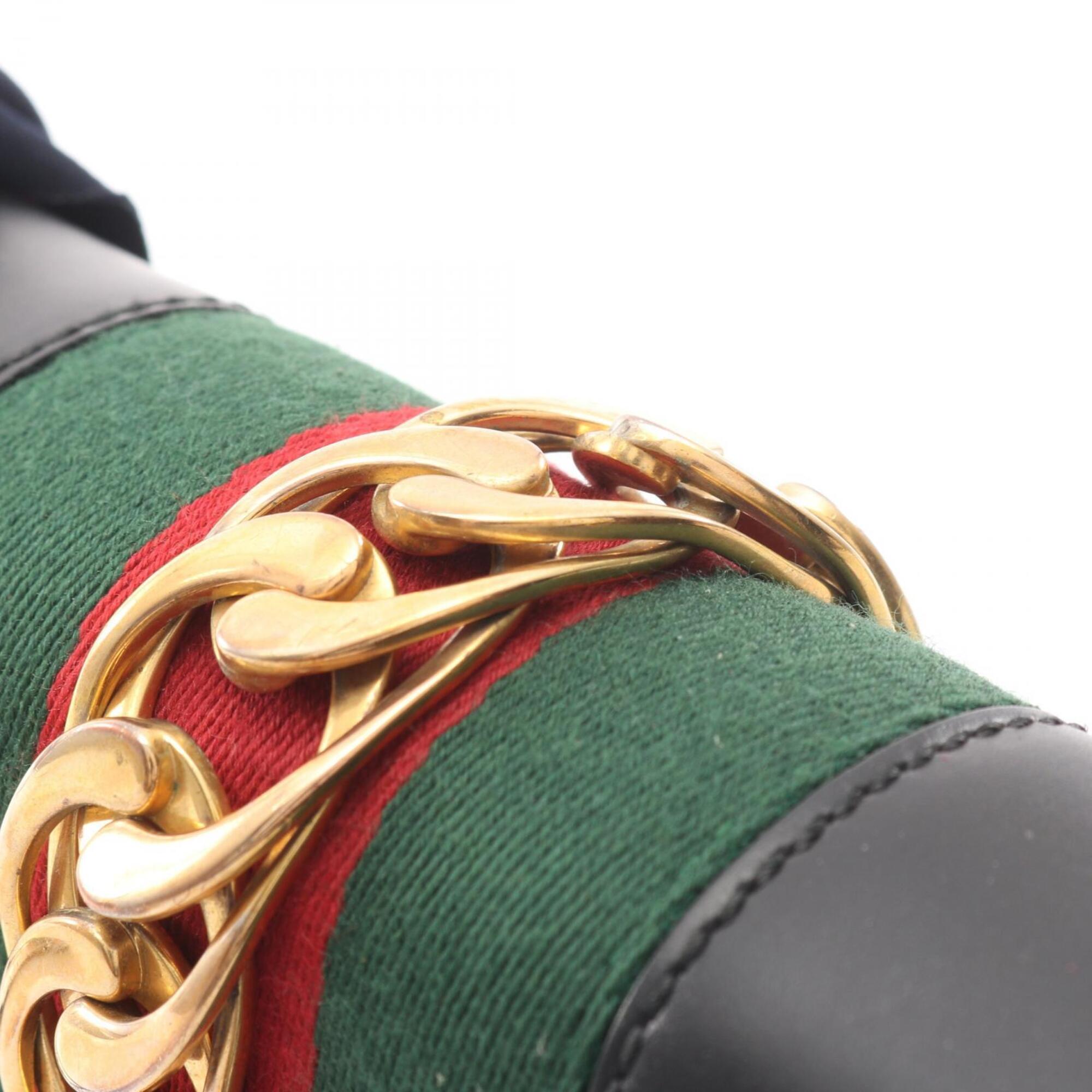 Gucci Black Green Red Color Leather Handbag Shoulder Bag (Pre-Owned)