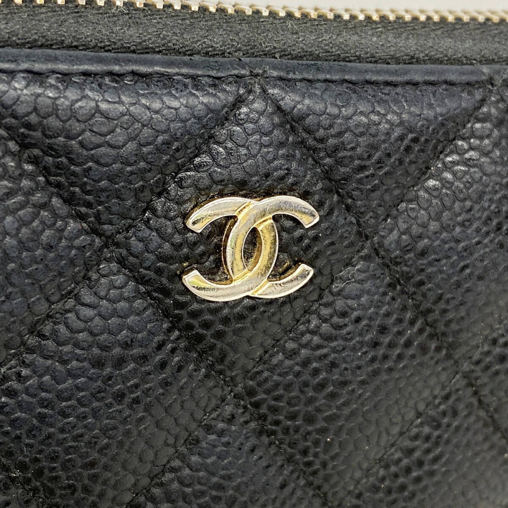 Chanel Black Grained Calfskin Long Wallet (Bi-Fold) (Pre-Owned)
