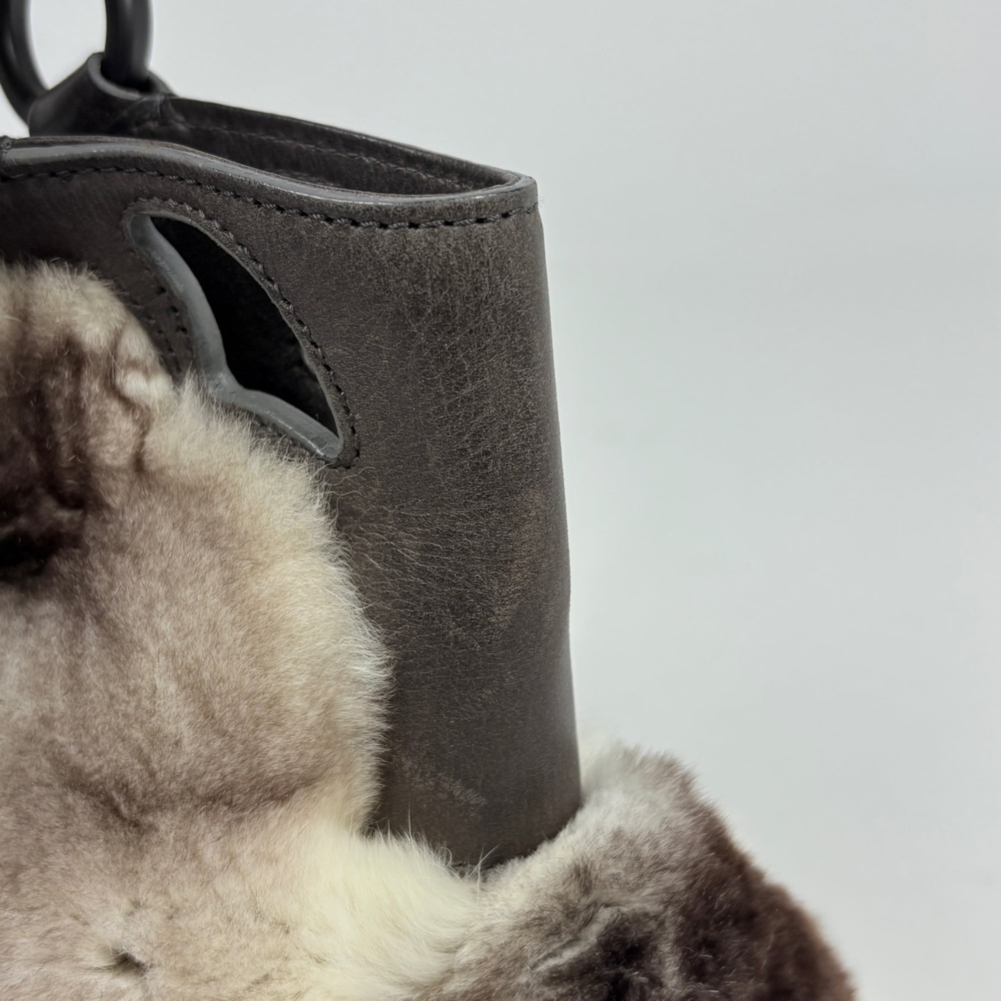 Cartier Grayish Fur Leather Handbag (Pre-Owned)
