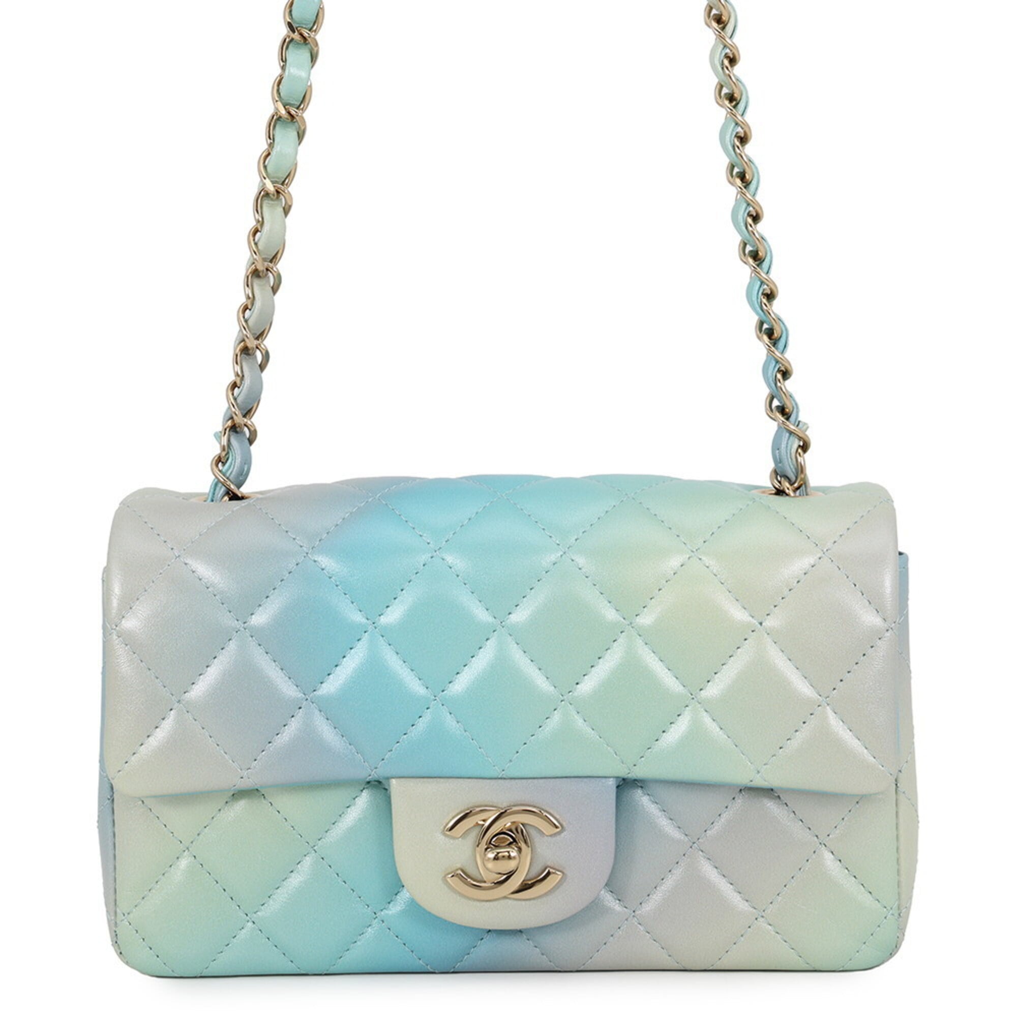 Chanel Light Blue Multi-Color Leather Handbag Shoulder Bag (Pre-Owned)
