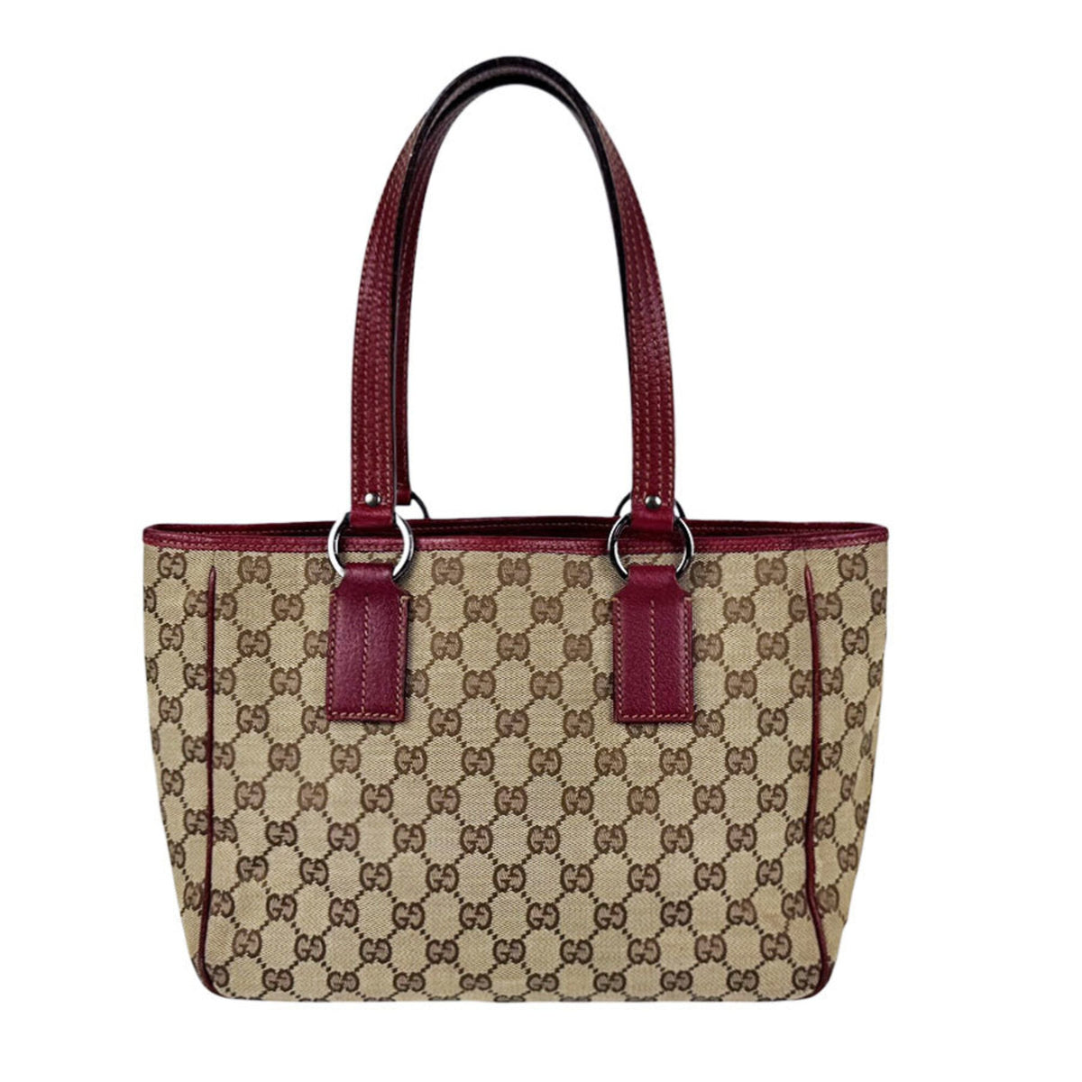 Gucci Brown Burgundy Gg Canvas Leather Tote Bag (Pre-Owned)
