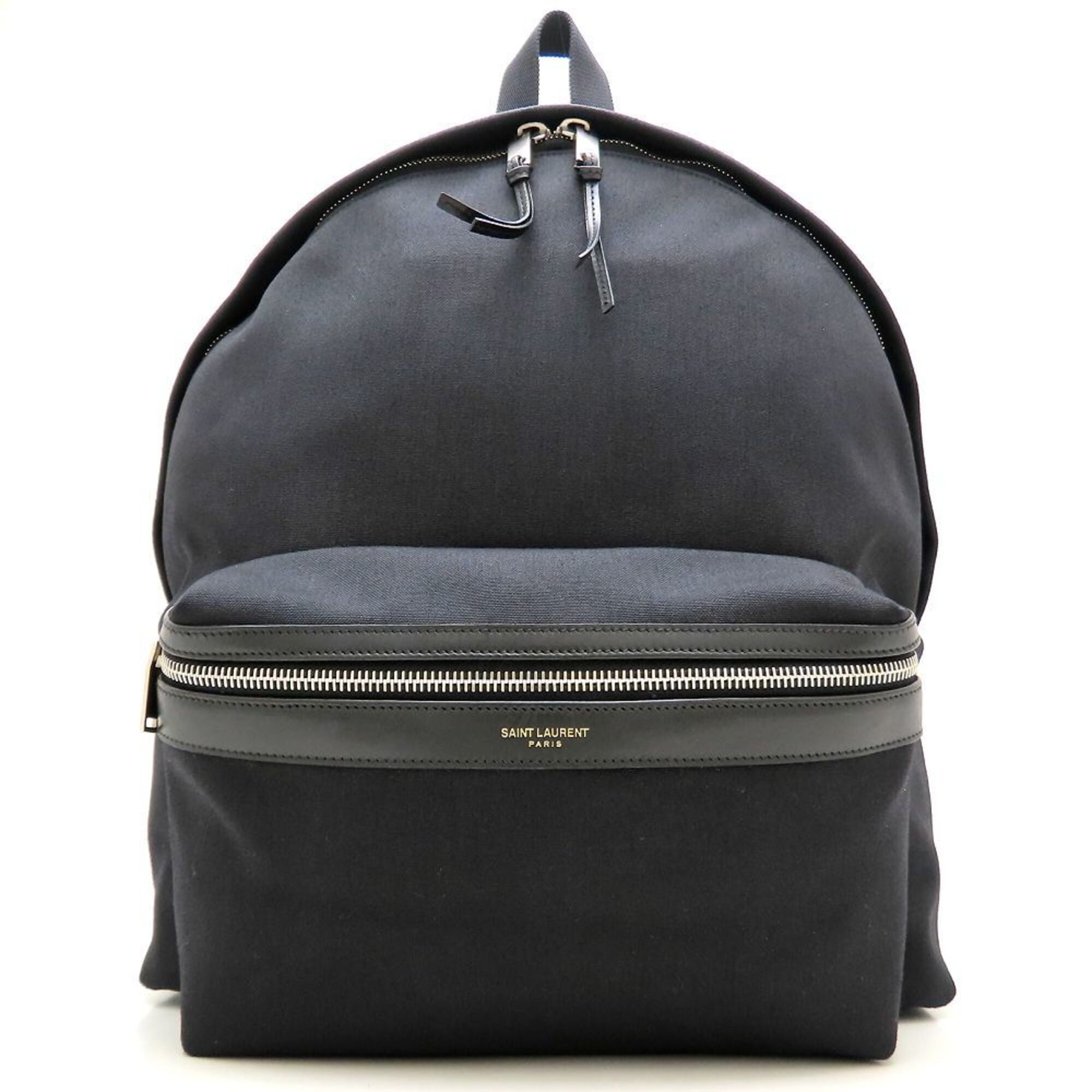 Yves Saint Laurent Black Canvas Leather Backpack (Pre-Owned)
