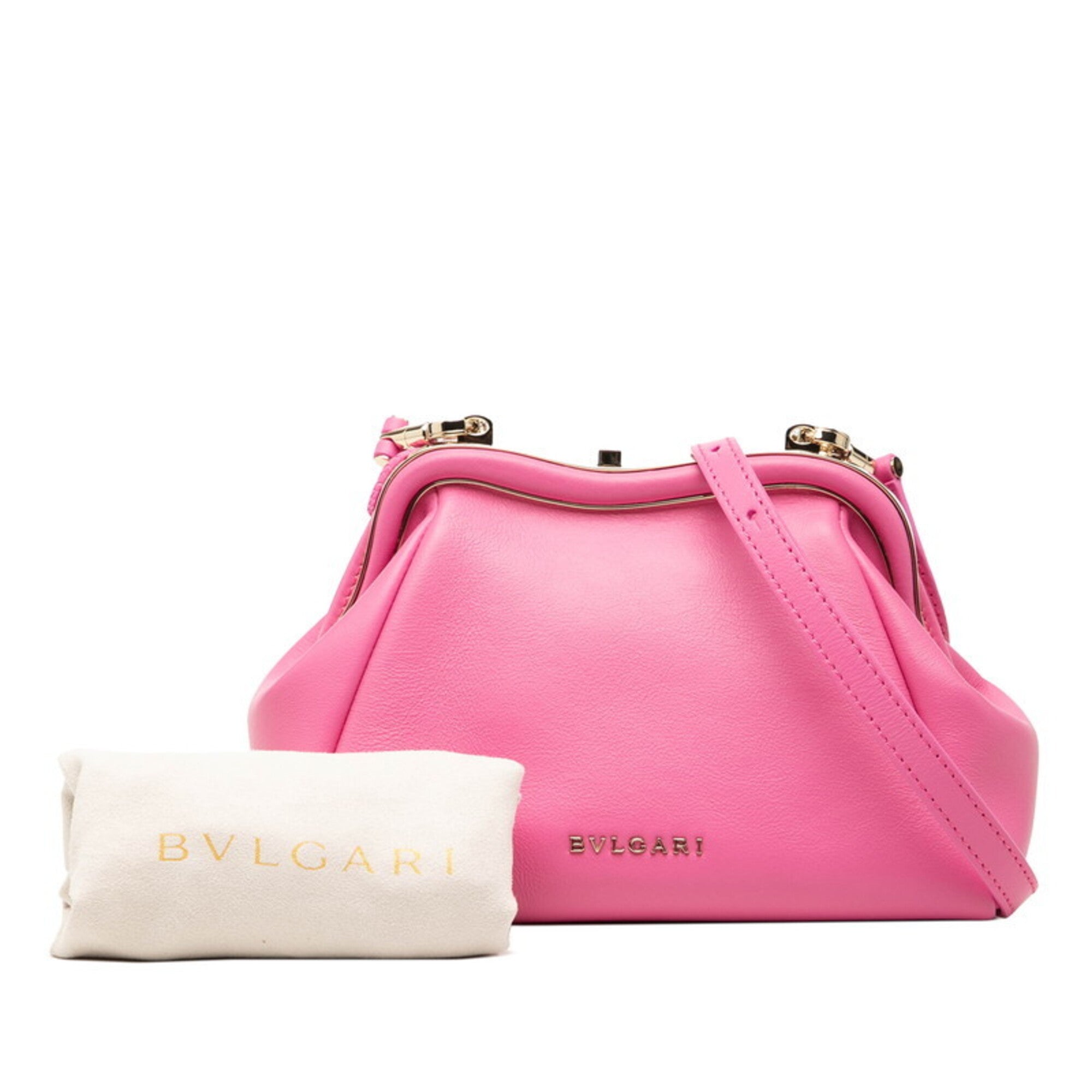 Bvlgari Pink Leather Handbag Pouch Shoulder Bag (Pre-Owned)