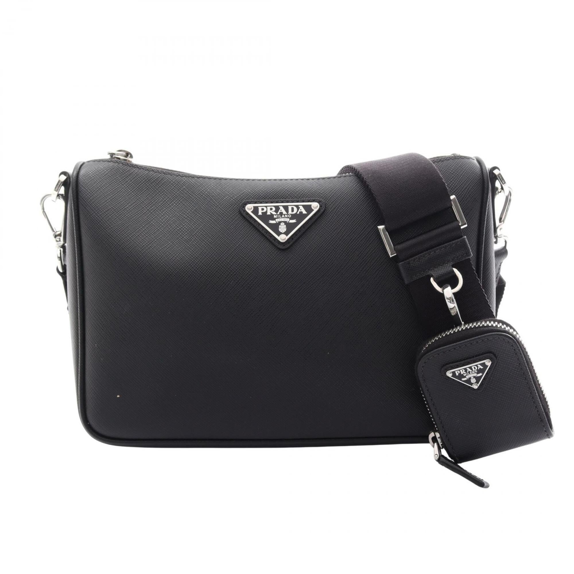 Prada Black Leather Handbag Pouch Shoulder Bag Weekend Bag (Pre-Owned)
