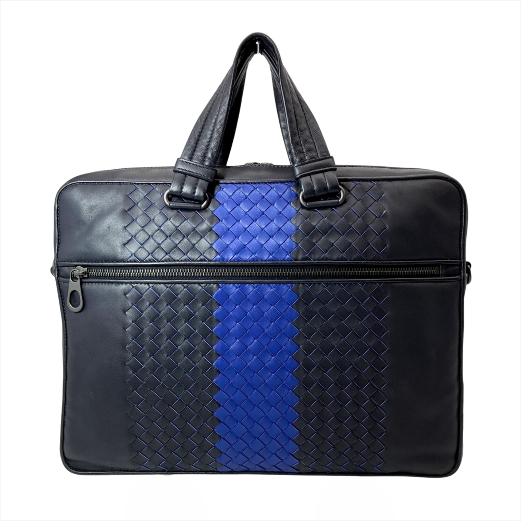 Bottega Veneta Intrecciato Navy Leather Briefcase (Pre-Owned)