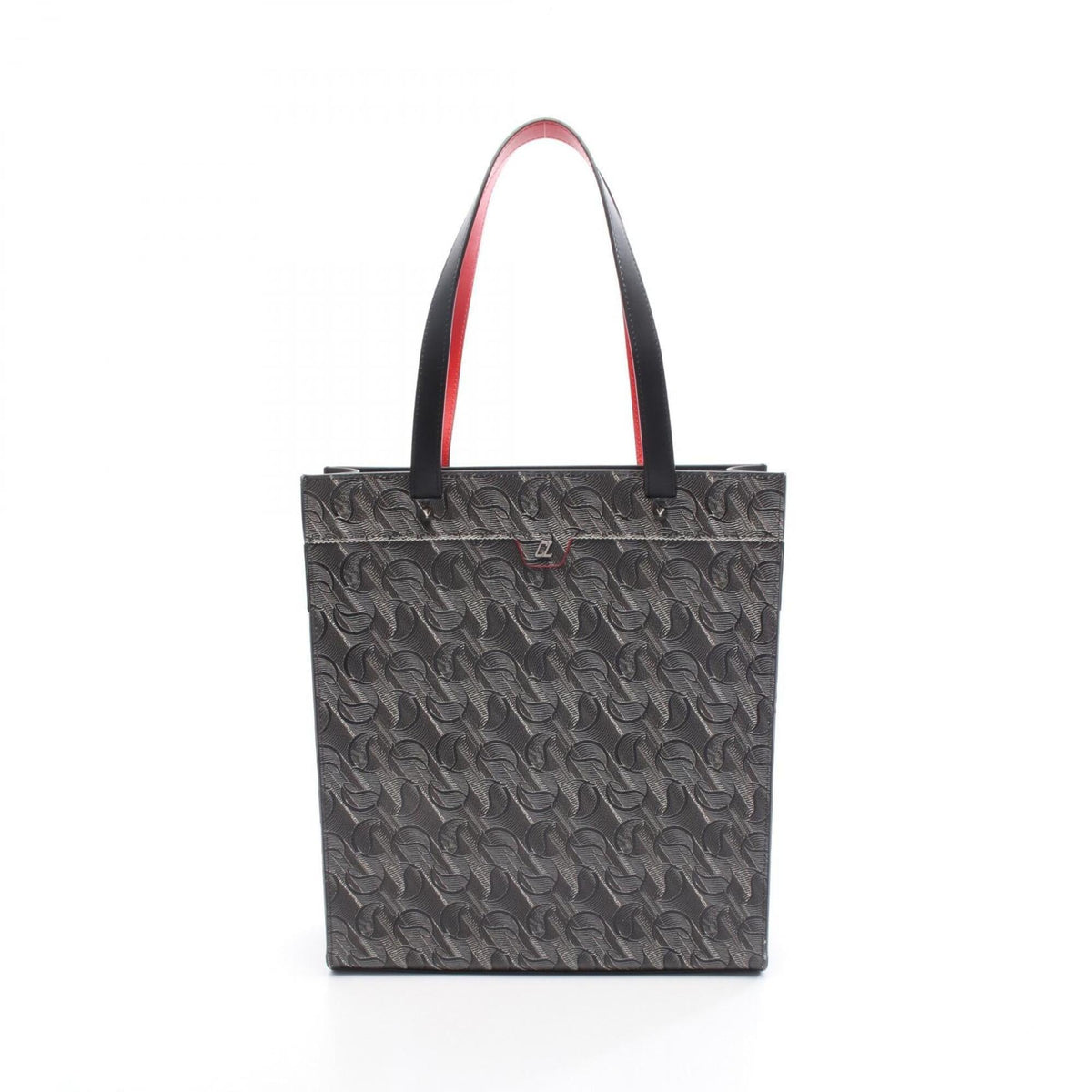 Christian Louboutin Black Gray Leather Coated Canvas Handbag Tote Bag (Pre-Owned)