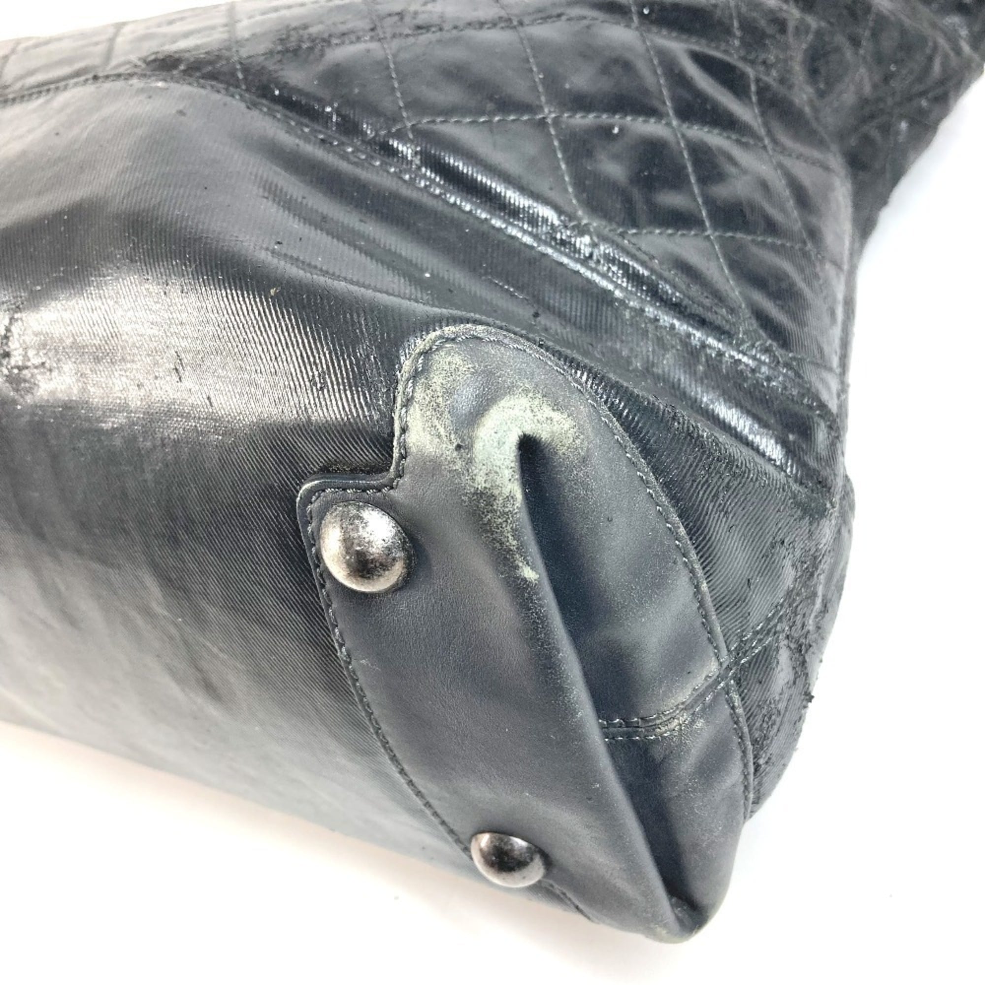 Chanel Matelasse Black Coated Canvas Leather Boston Bag Shoulder Bag Tote Bag (Pre-Owned)