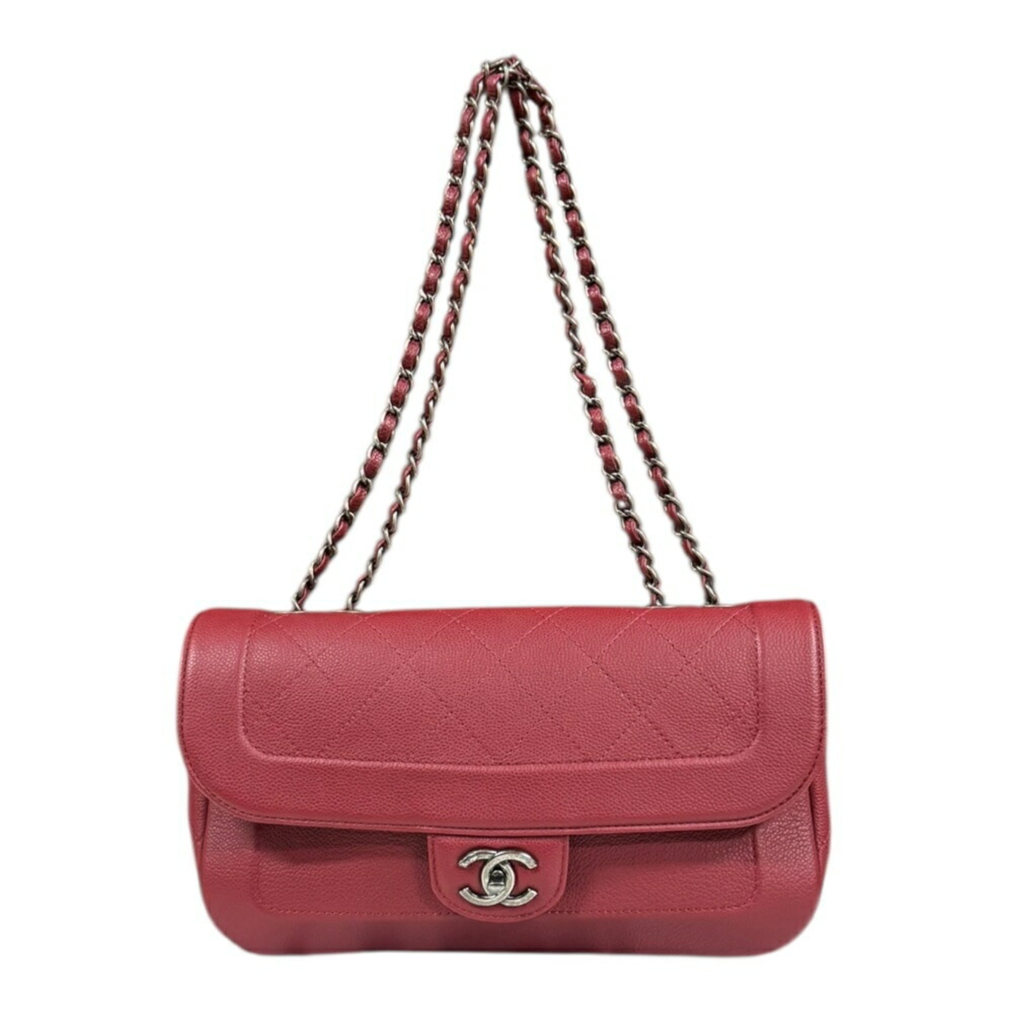 Chanel Matelasse Red Color Leather Shoulder Bag (Pre-Owned)