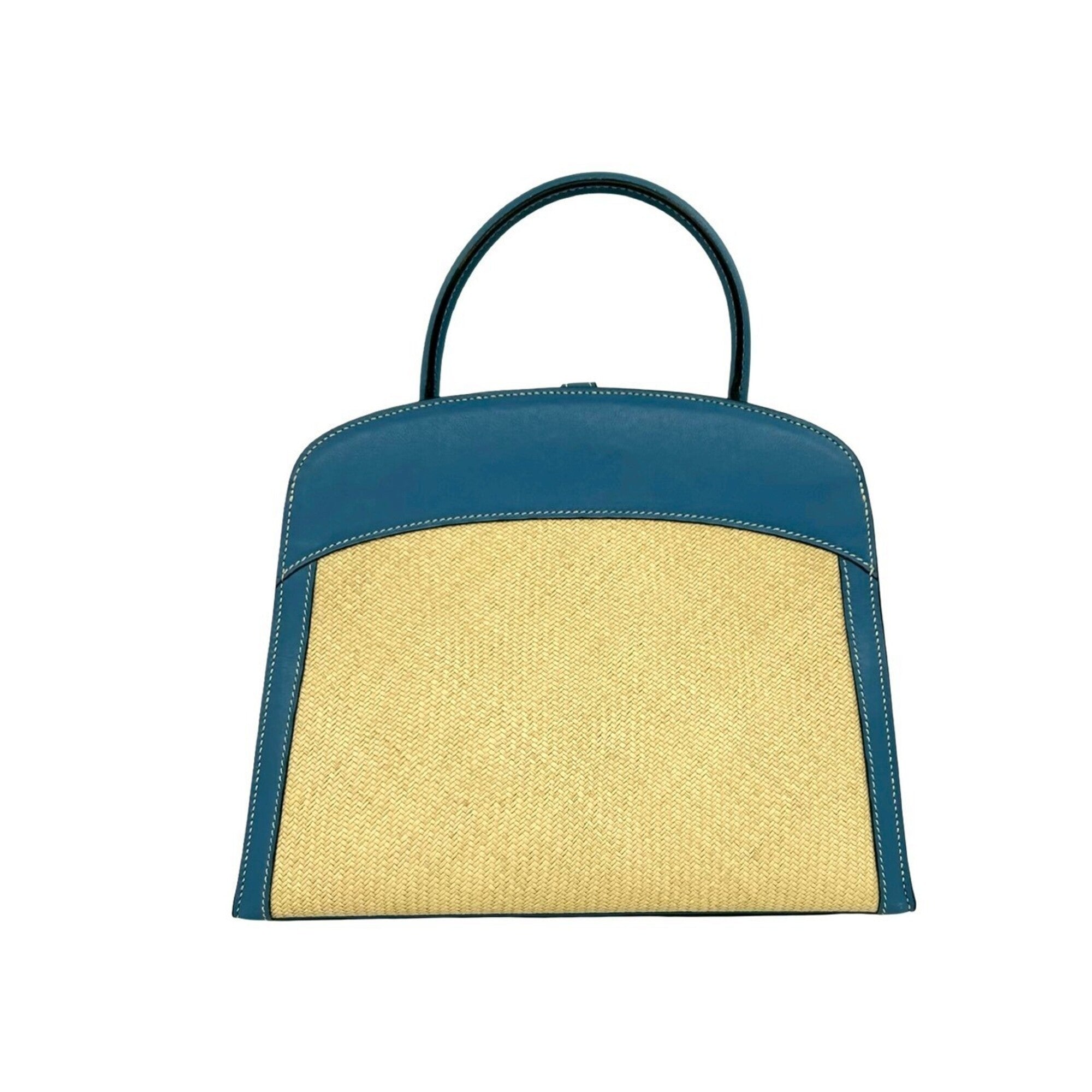 Hermes Beige Blue Leather Handbag Tote Bag (Pre-Owned)