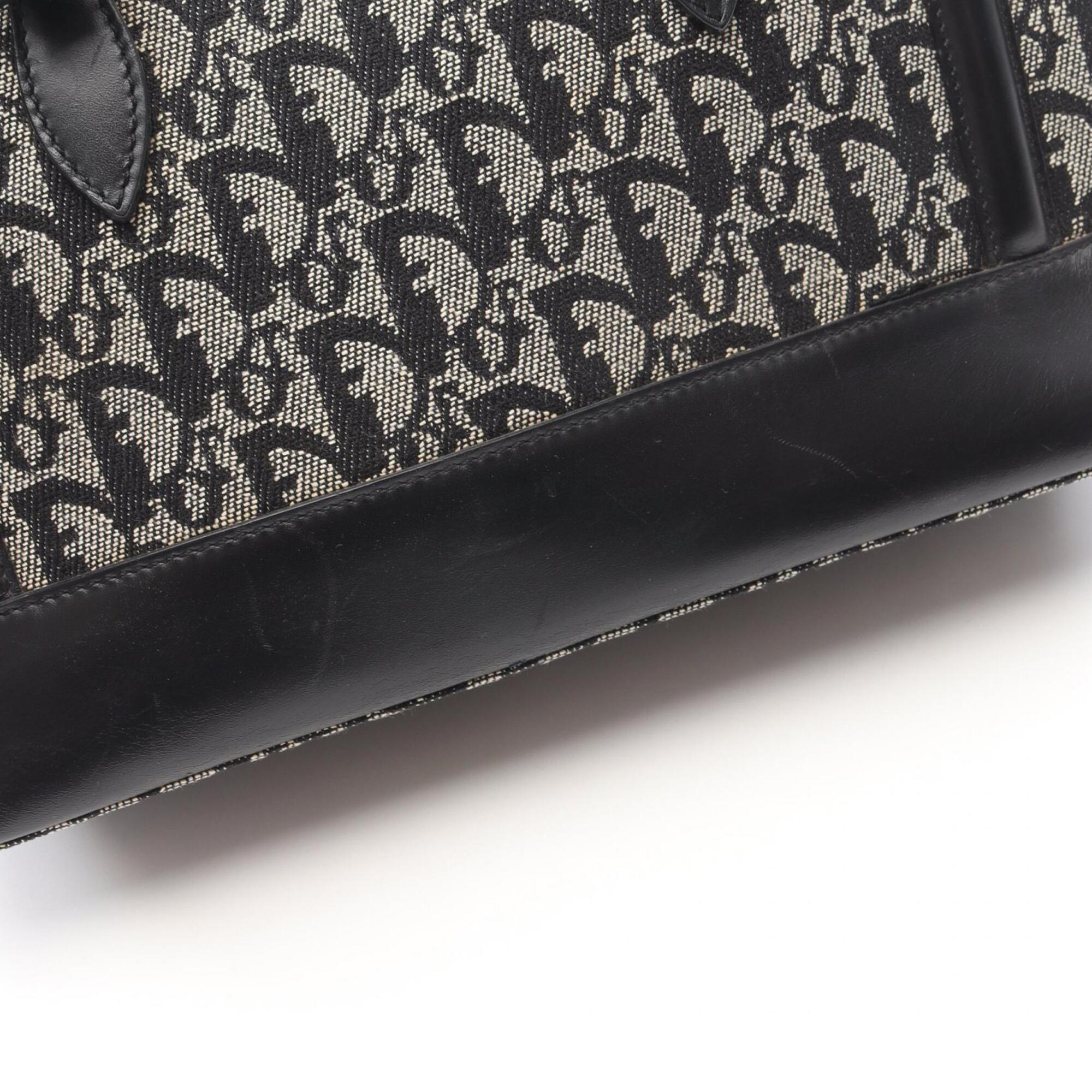 Christian Dior Beige Black Canvas Leather Handbag (Pre-Owned)