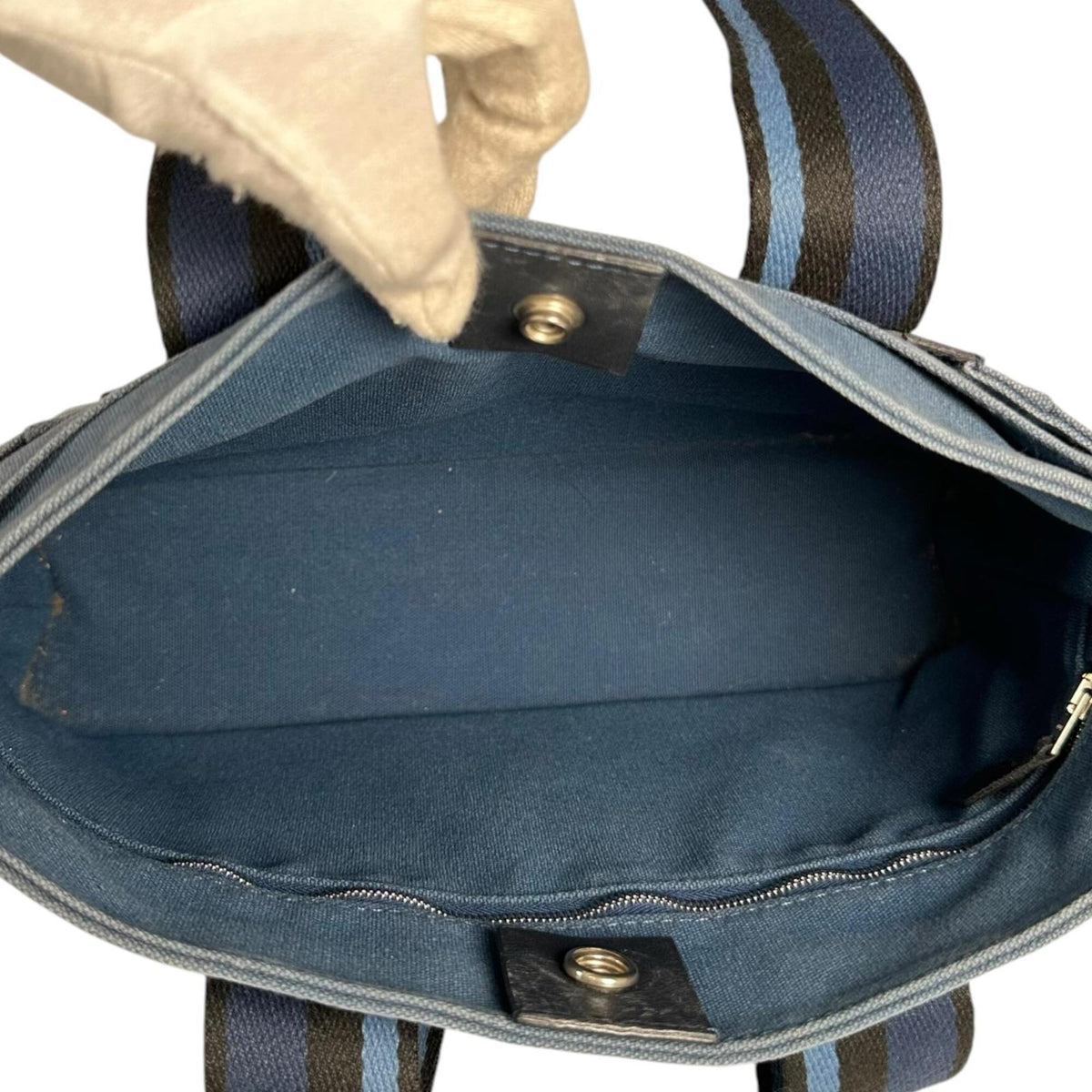 Hermes Black Blue Canvas Handbag Tote Bag (Pre-Owned)