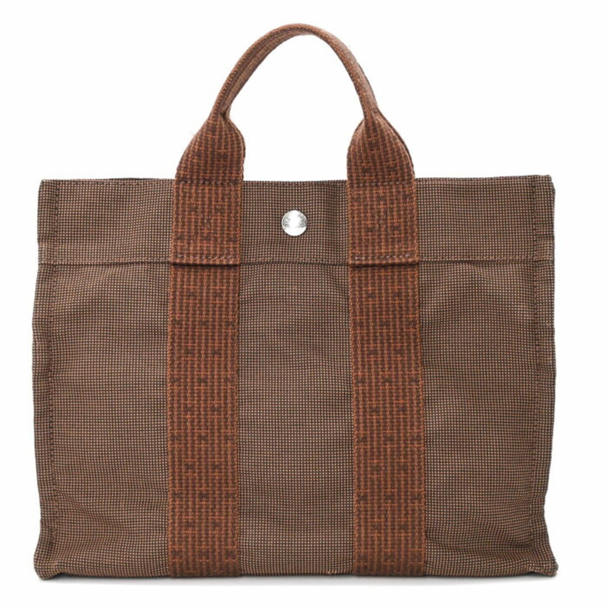 Hermes Brown Nylon Canvas Handbag Tote Bag (Pre-Owned)