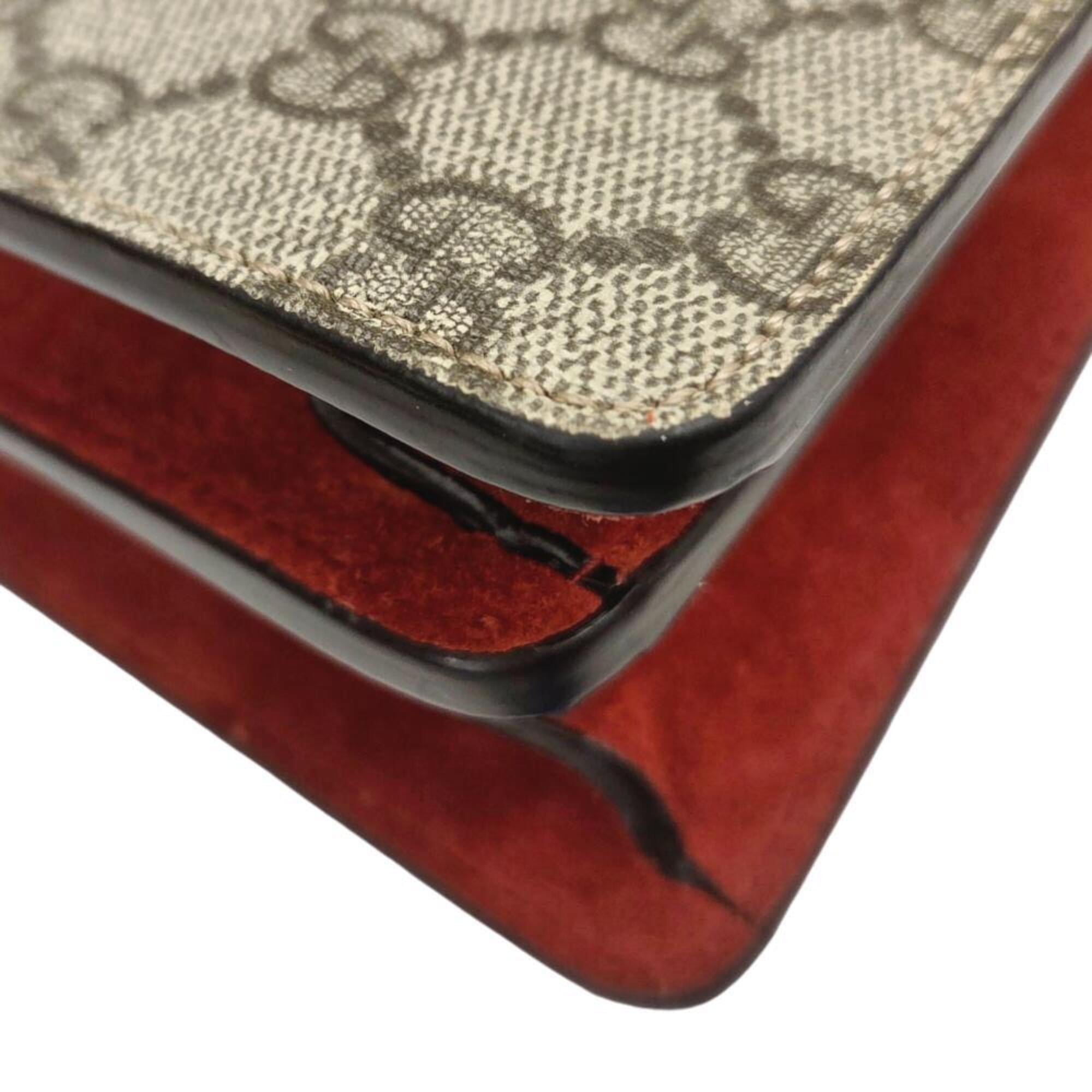 Gucci Beige Red Color Coated Canvas Suede Shoulder Bag (Pre-Owned)