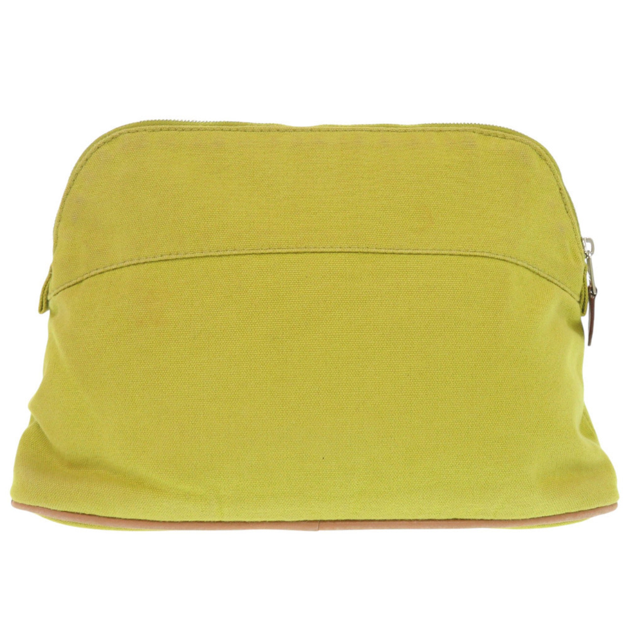Hermes Light Green Yellow Cotton Canvas Leather Pouch (Pre-Owned)