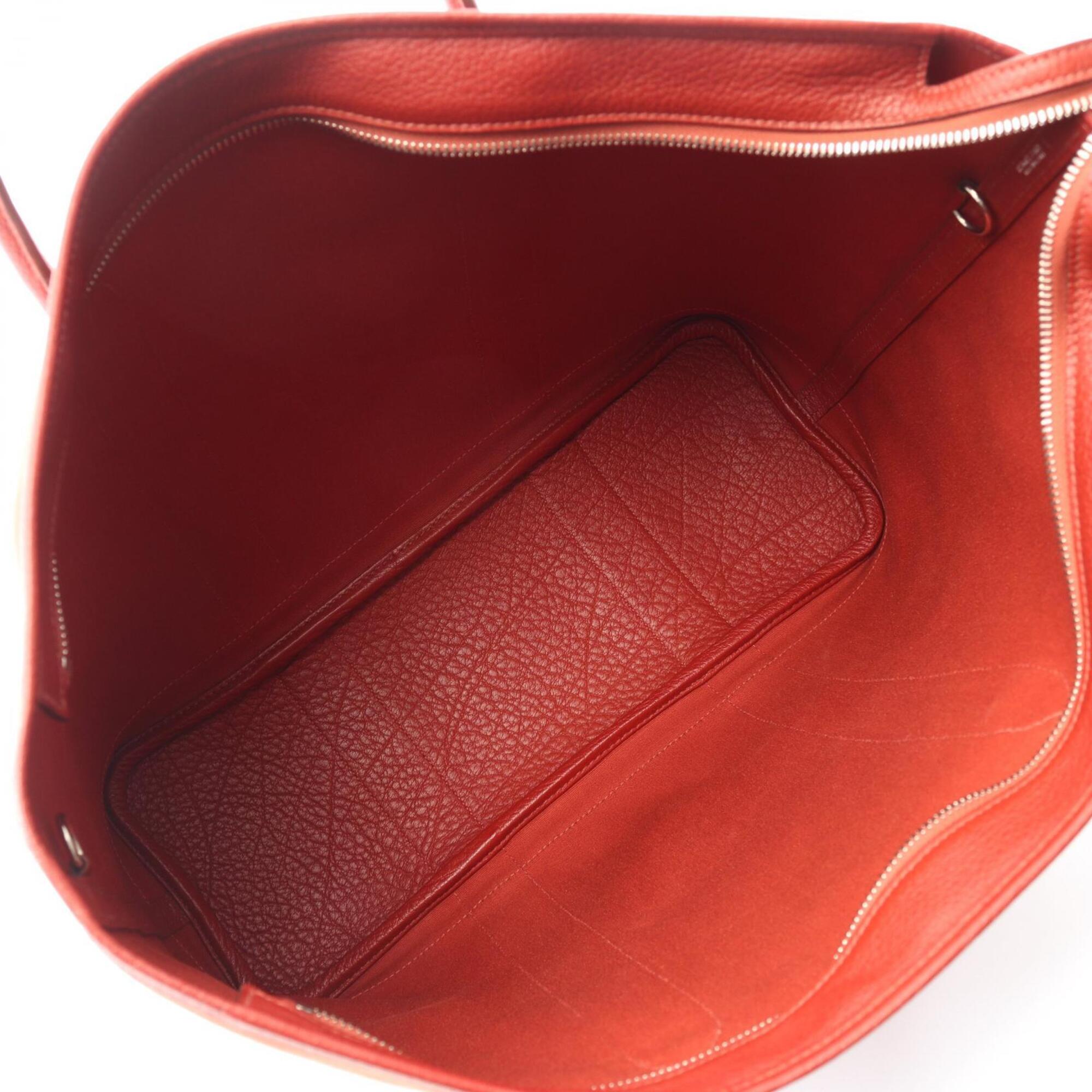 Hermes Bordeaux Rouge Garance Negonda Leather Toile Officier Handbag Tote Bag (Pre-Owned)
