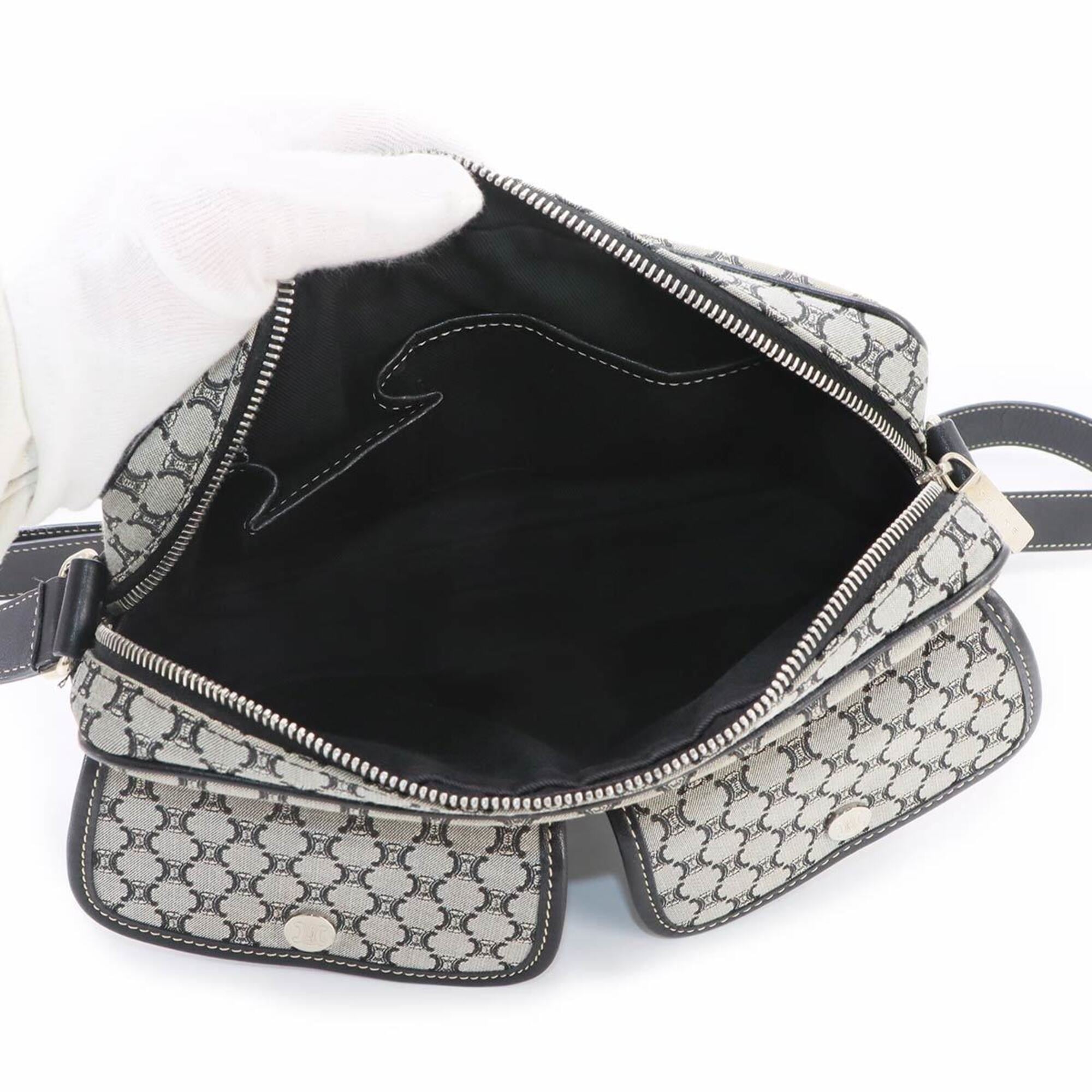 Celine Black Gray Canvas Leather Handbag Shoulder Bag (Pre-Owned)
