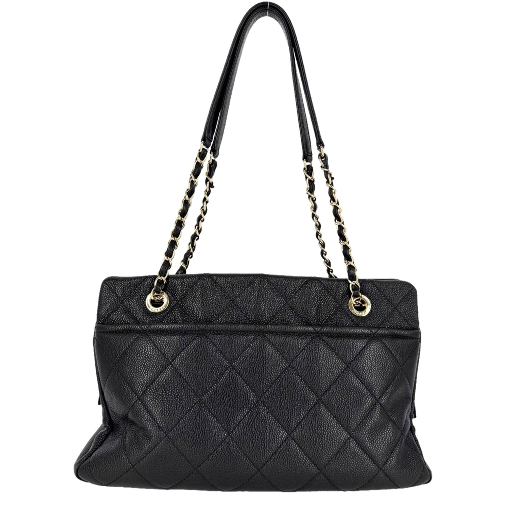 Chanel Black White Grained Calfskin Handbag (Pre-Owned)