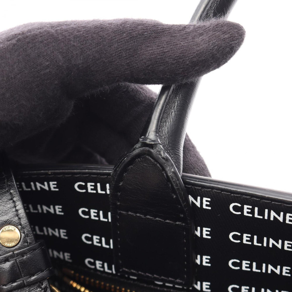 Celine Black White Coated Canvas Leather Handbag Tote Bag (Pre-Owned)