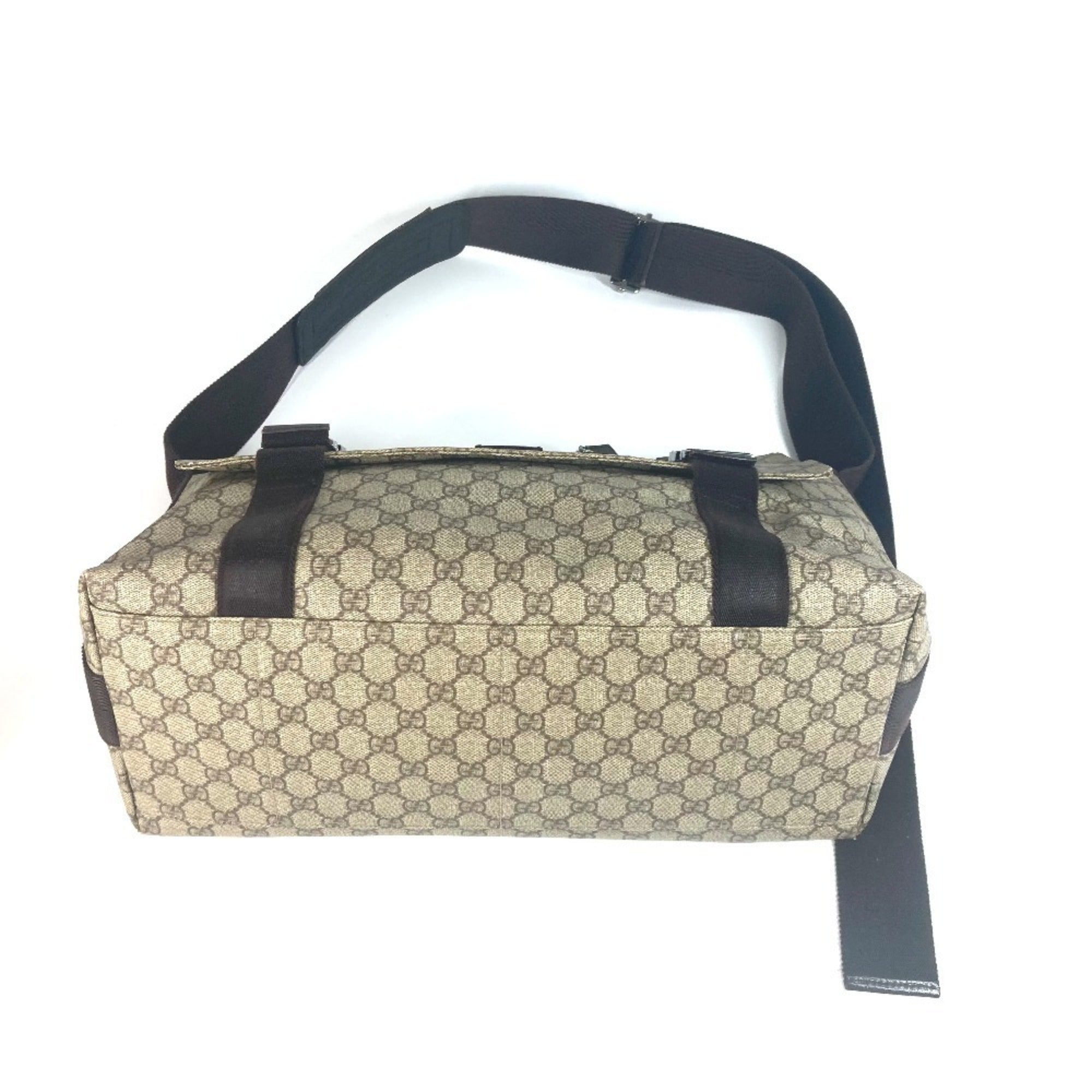 Gucci Gg Plus Beige Dark Brown Gg Supreme Leather Messenger Bag Shoulder Bag (Pre-Owned)