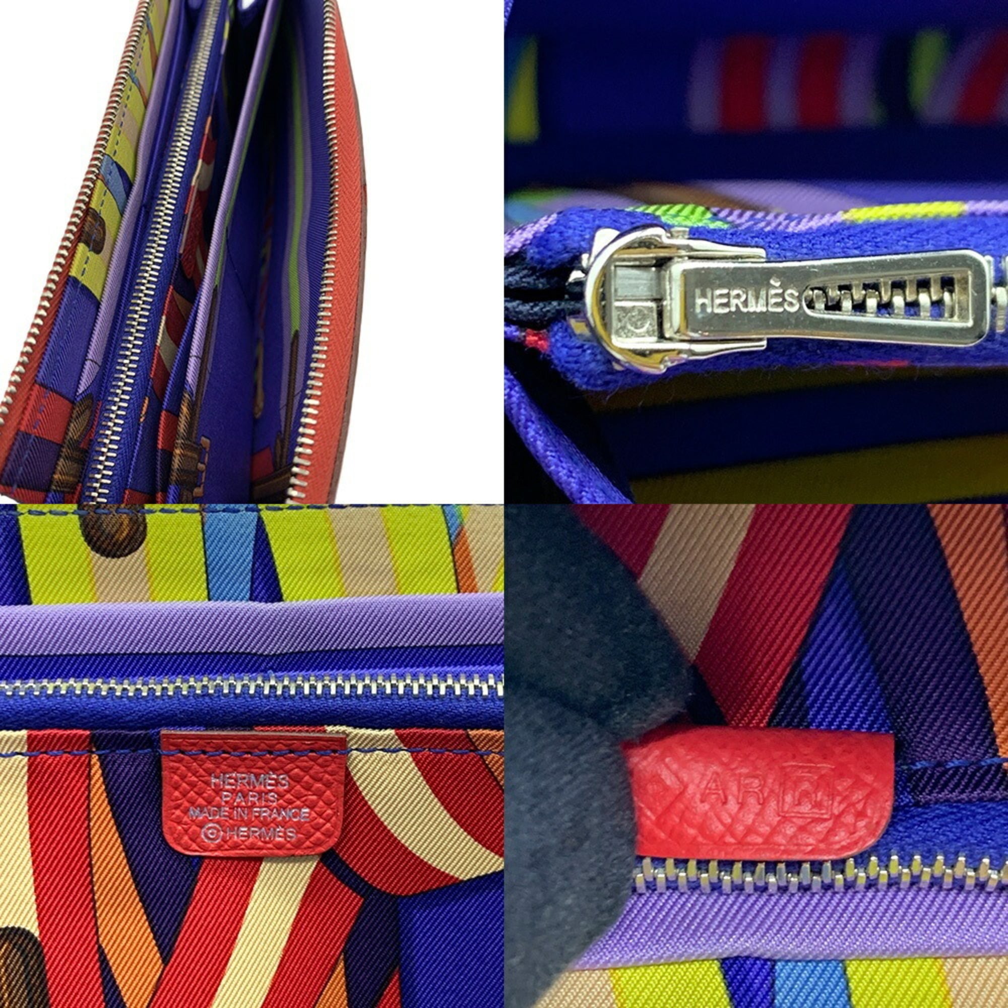 Hermes Silk'in Red Color Epsom Leather Long Wallet (Bi-Fold) (Pre-Owned)