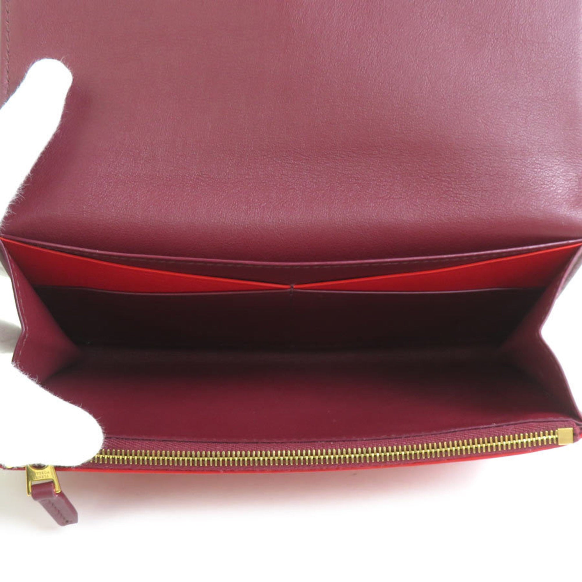 Bottega Veneta Bordeaux Red Color Leather Long Wallet (Bi-Fold) (Pre-Owned)