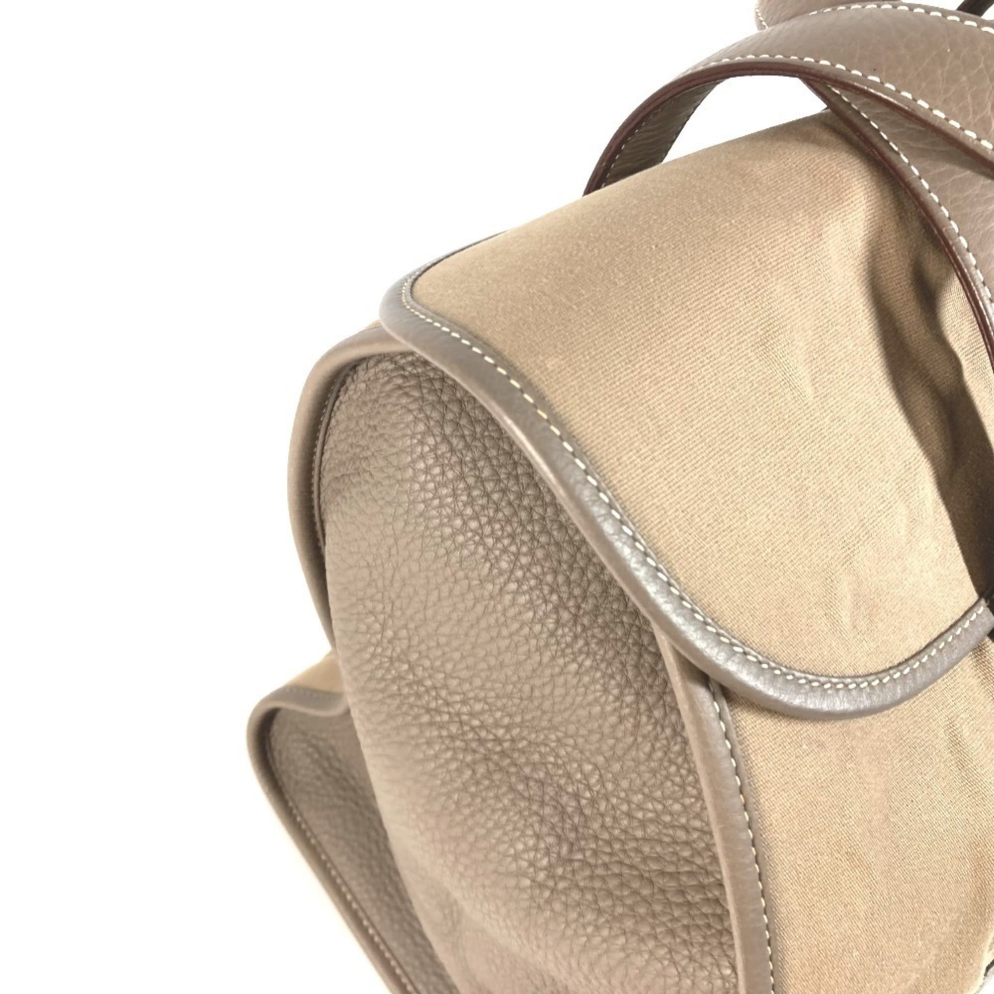 Hermes Gray Leather Canvas Boston Bag Handbag Tote Bag (Pre-Owned)
