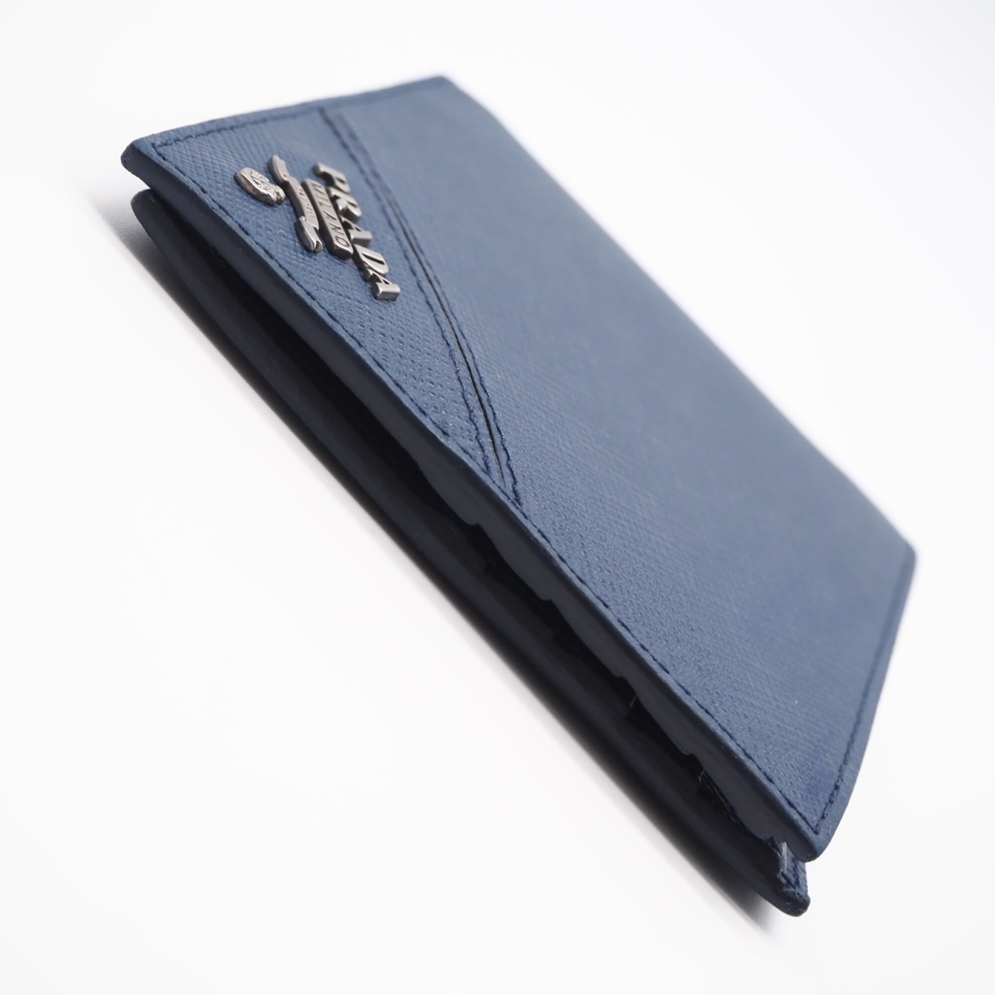 Prada Saffiano Blue Leather Bill Wallet (Bi-Fold) (Pre-Owned)