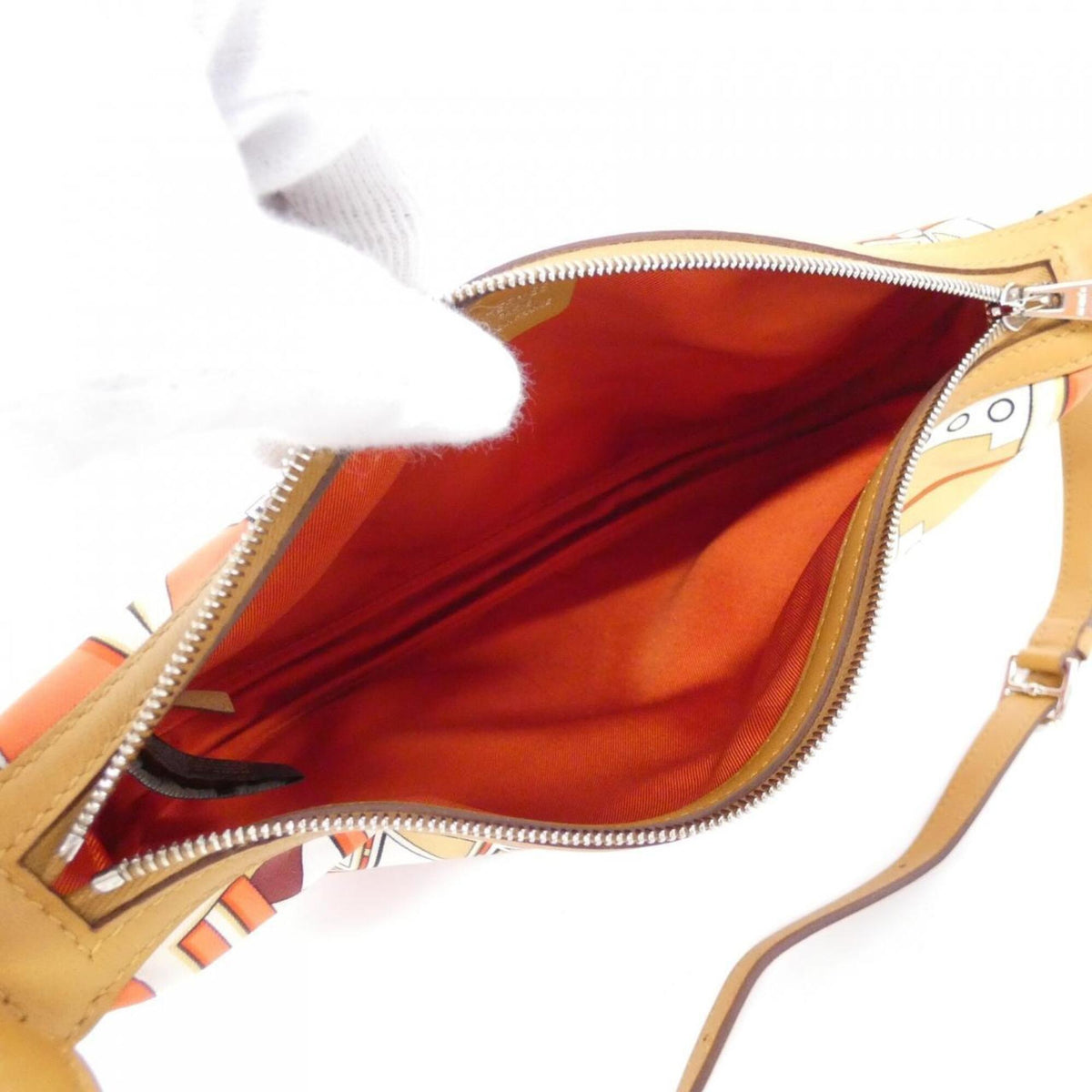 Hermes Orange Poppy Silk Swift Leather Handbag Pouch (Pre-Owned)